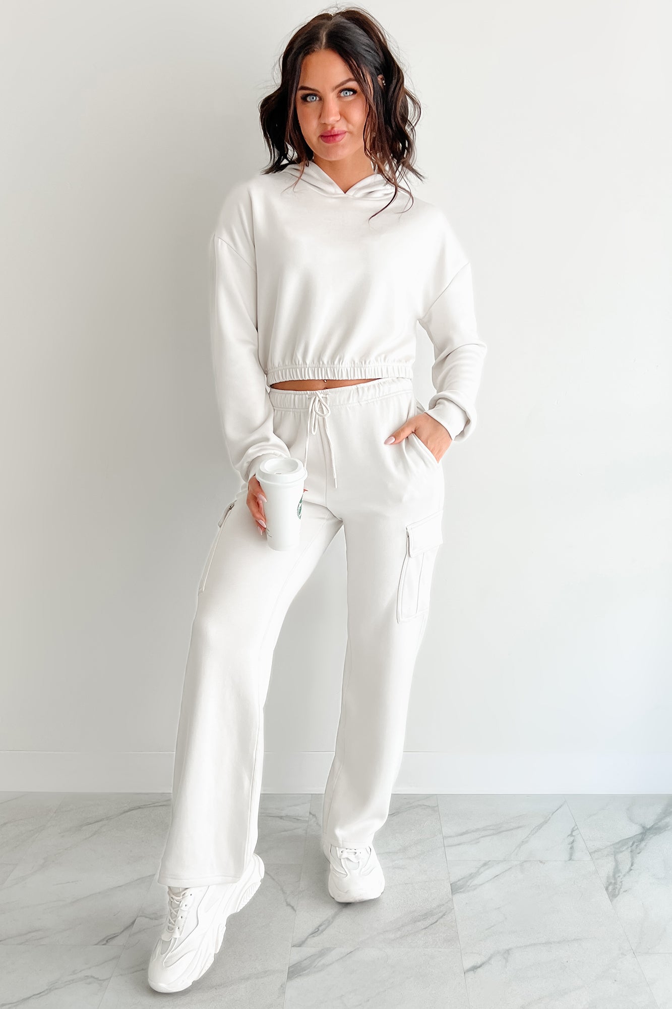 Living In Peace Cropped Hoodie (Chalk)