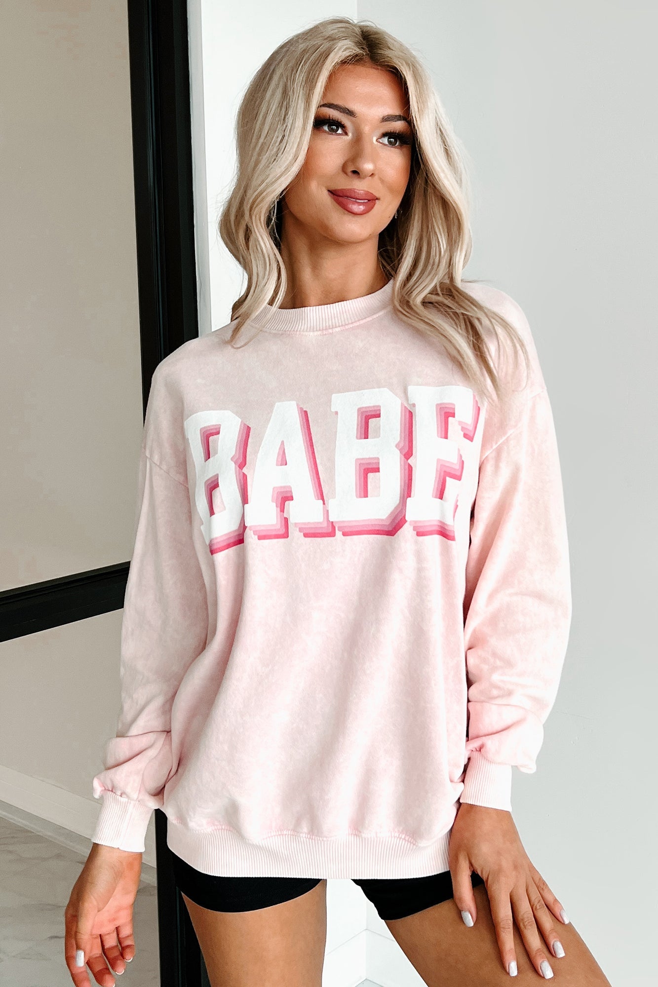 "Babe" Acid Wash Graphic Sweatshirt (Washed Pink)