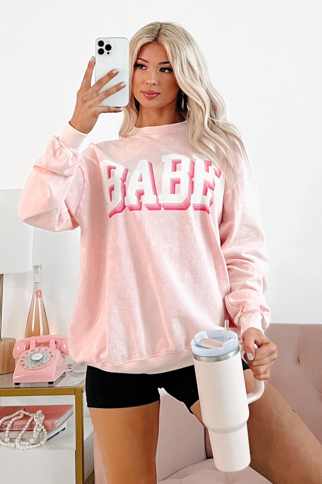 "Babe" Acid Wash Graphic Sweatshirt (Washed Pink)