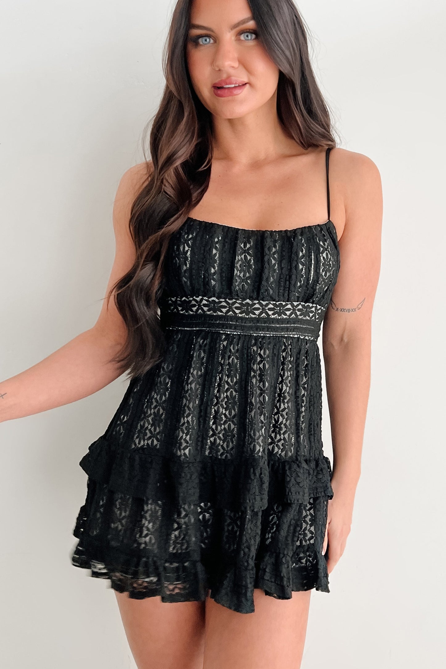 Heart's Desire Floral Lace Mini Dress (Black)