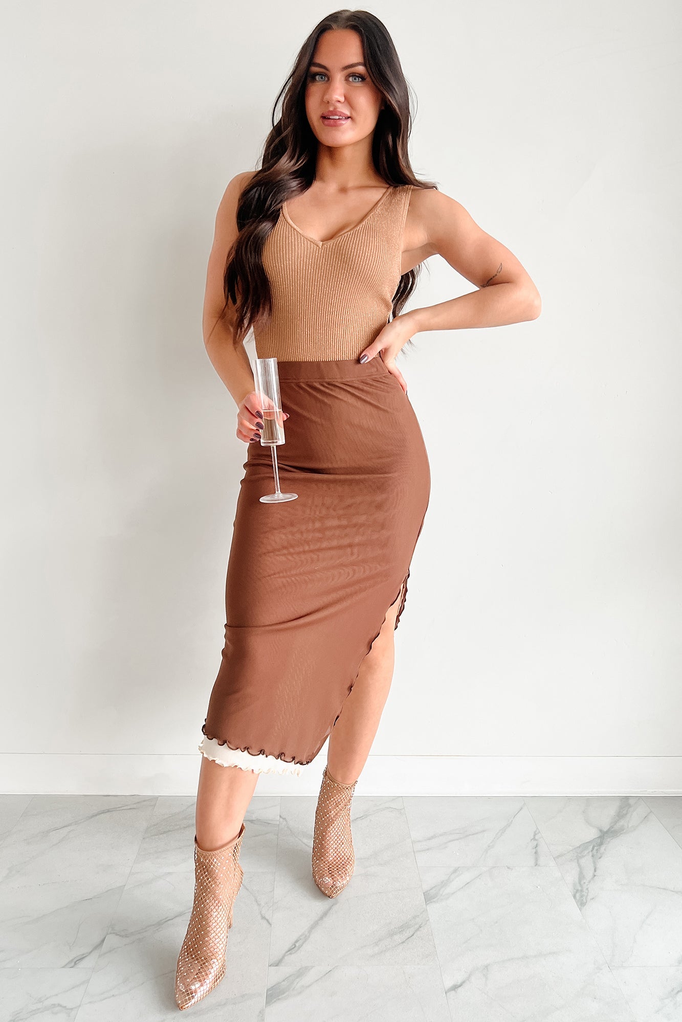 True Fascination Ribbed Metallic Lurex Bodysuit (Gold)