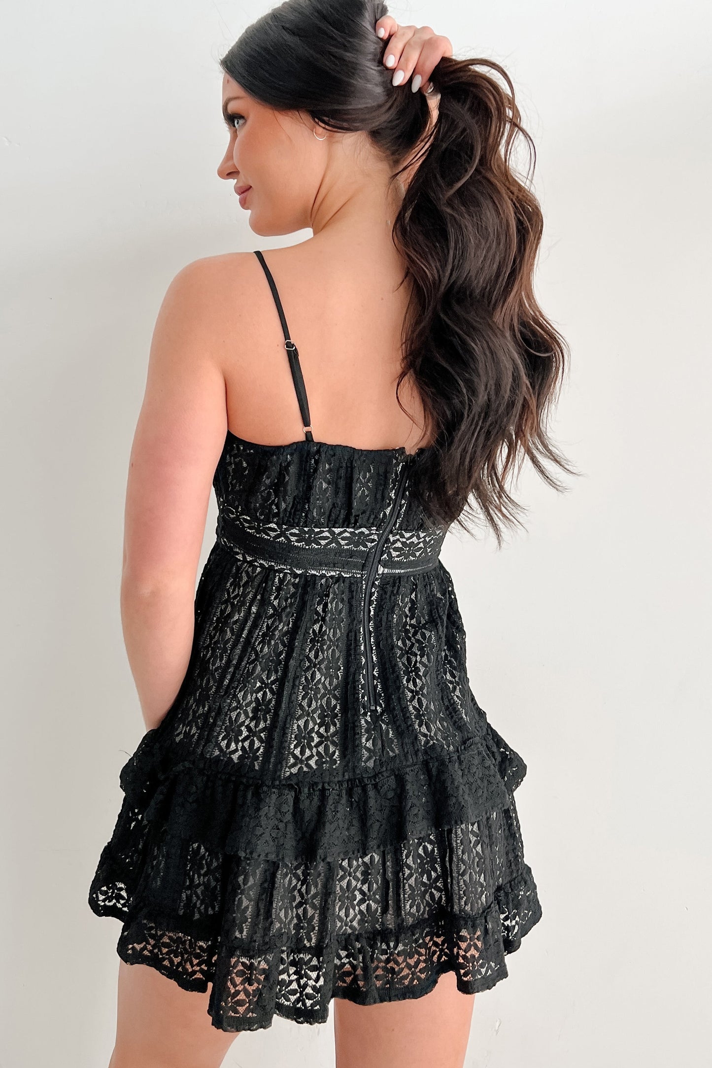 Heart's Desire Floral Lace Mini Dress (Black)