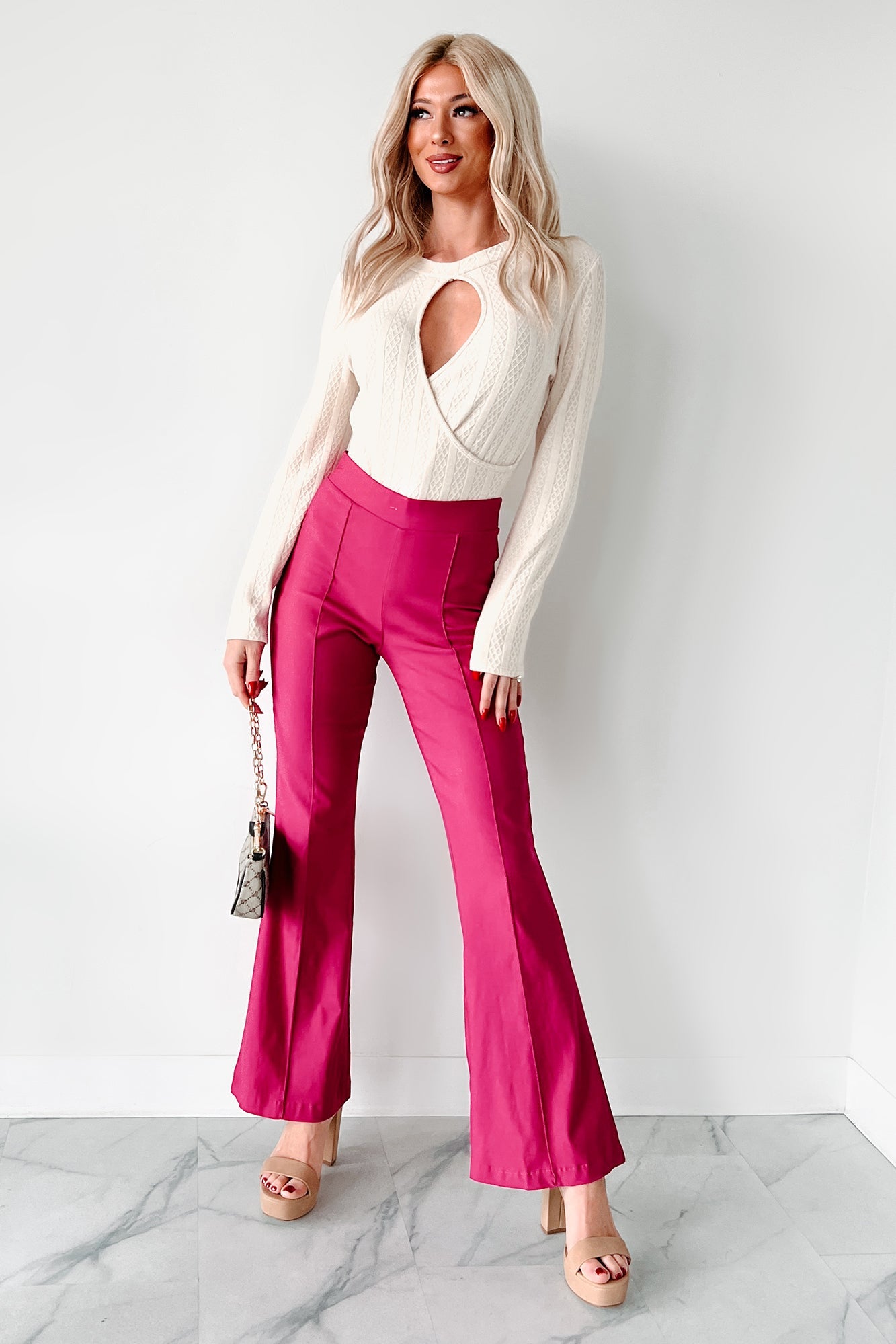Make The Decisions High Waist Flare Pants (Hot Pink)