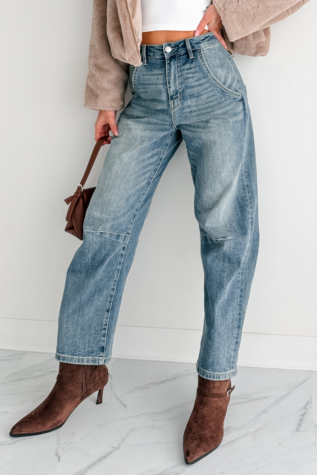 Willy Super High Rise Mica Denim Barrel Jeans (Medium Vintage)