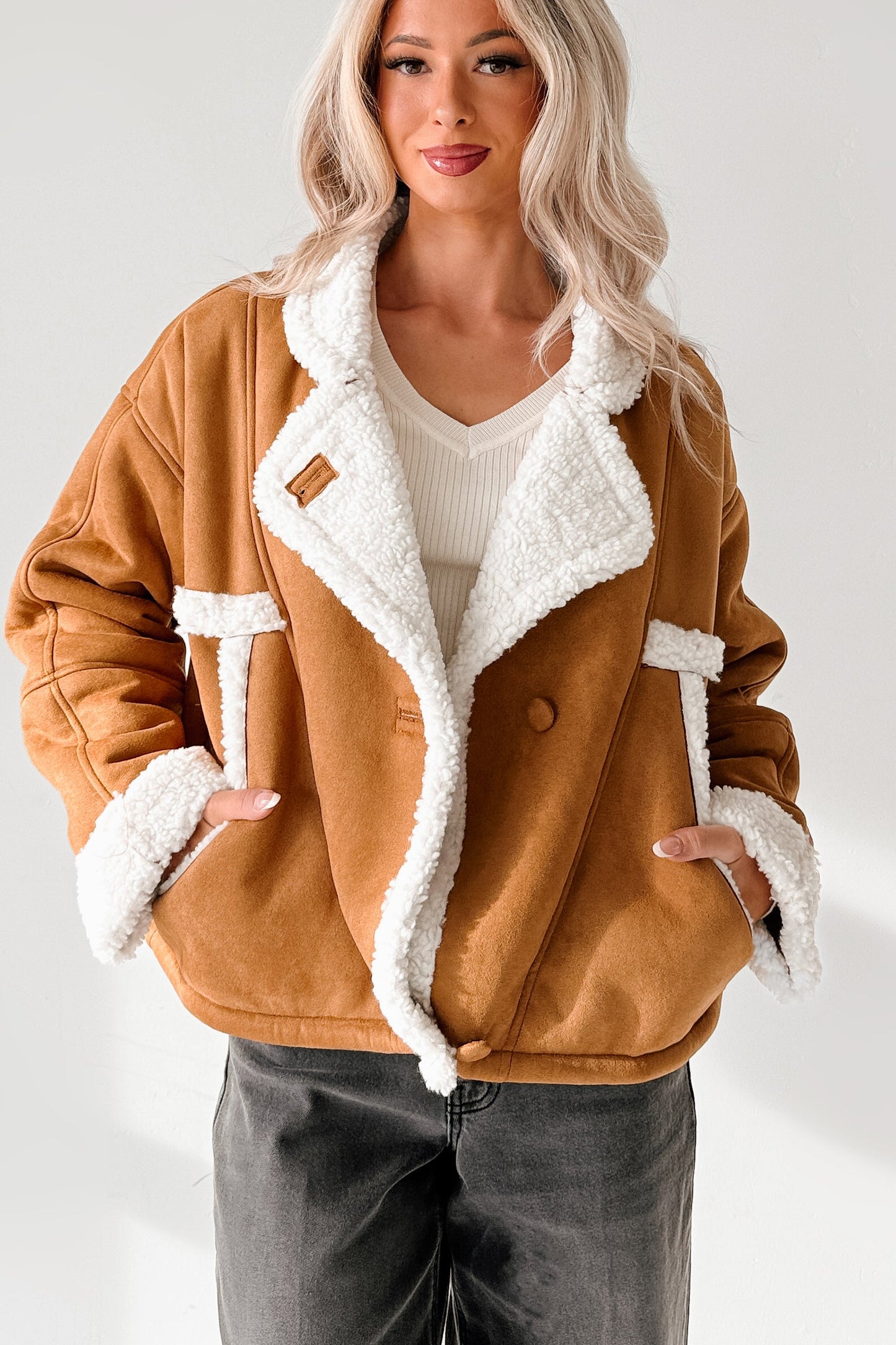 Carol Nights Faux Suede Sherpa Jacket (Camel)