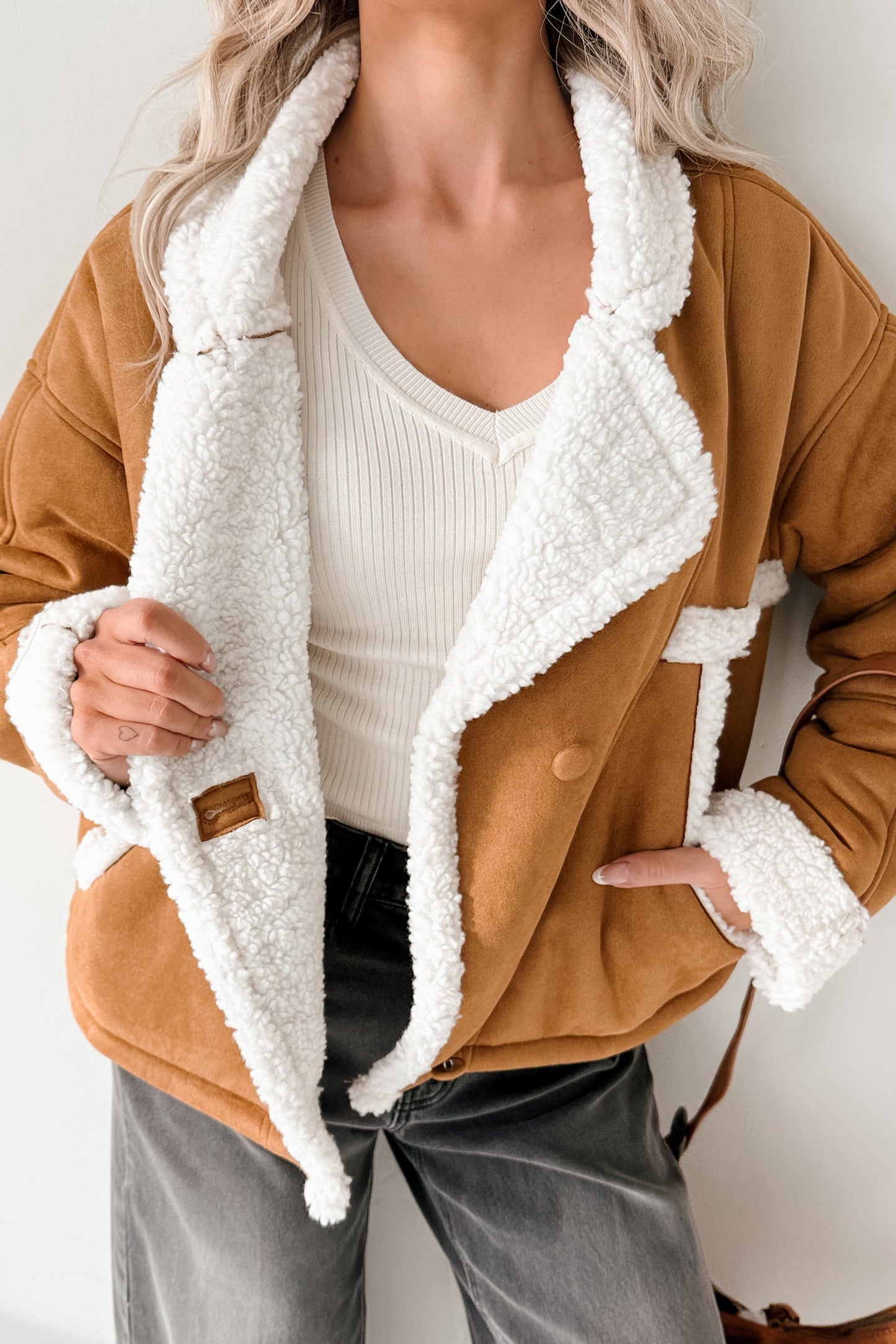 Carol Nights Faux Suede Sherpa Jacket (Camel)