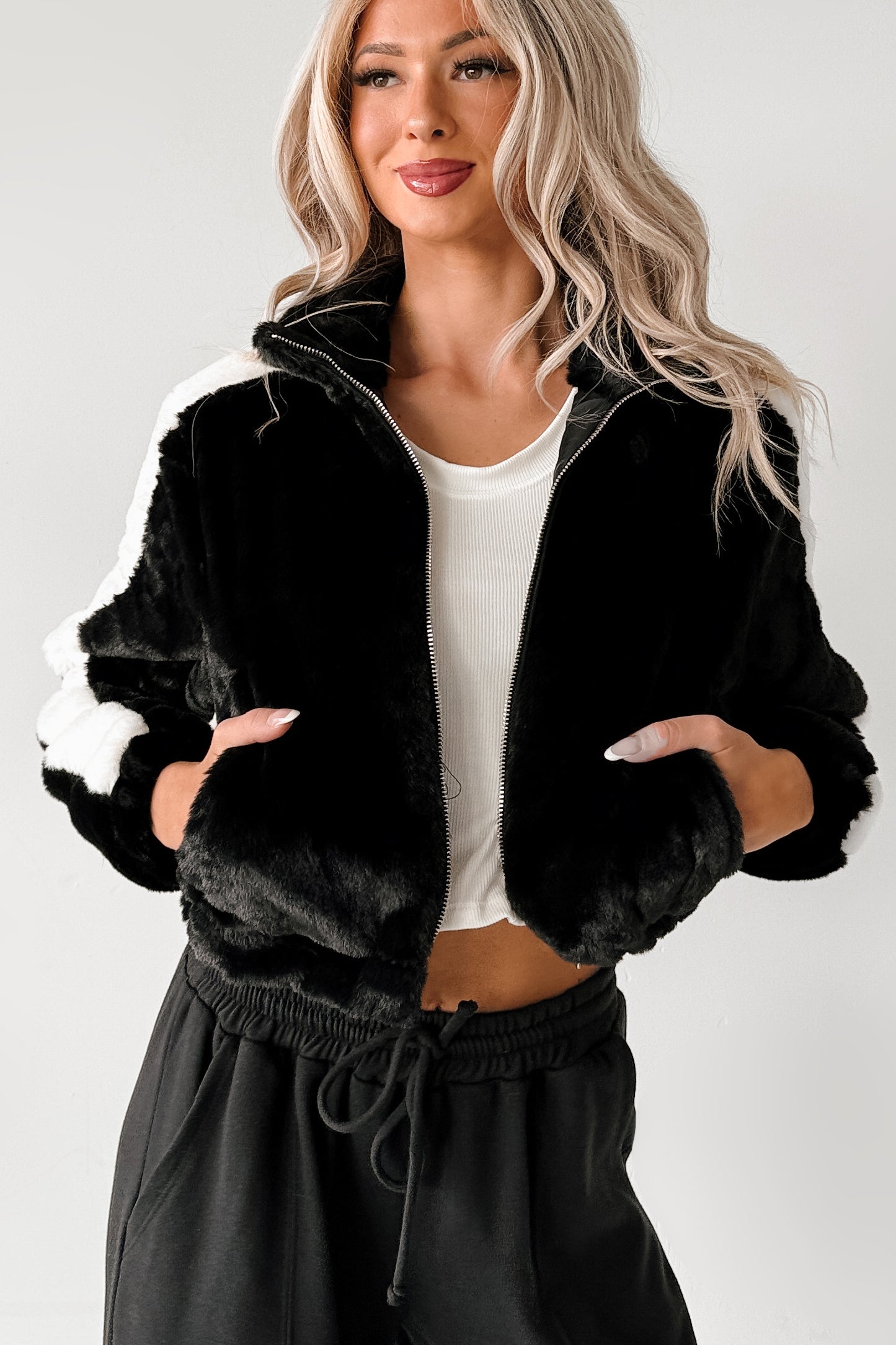 Radiance Rule Faux Fur Cropped Jacket (Black)