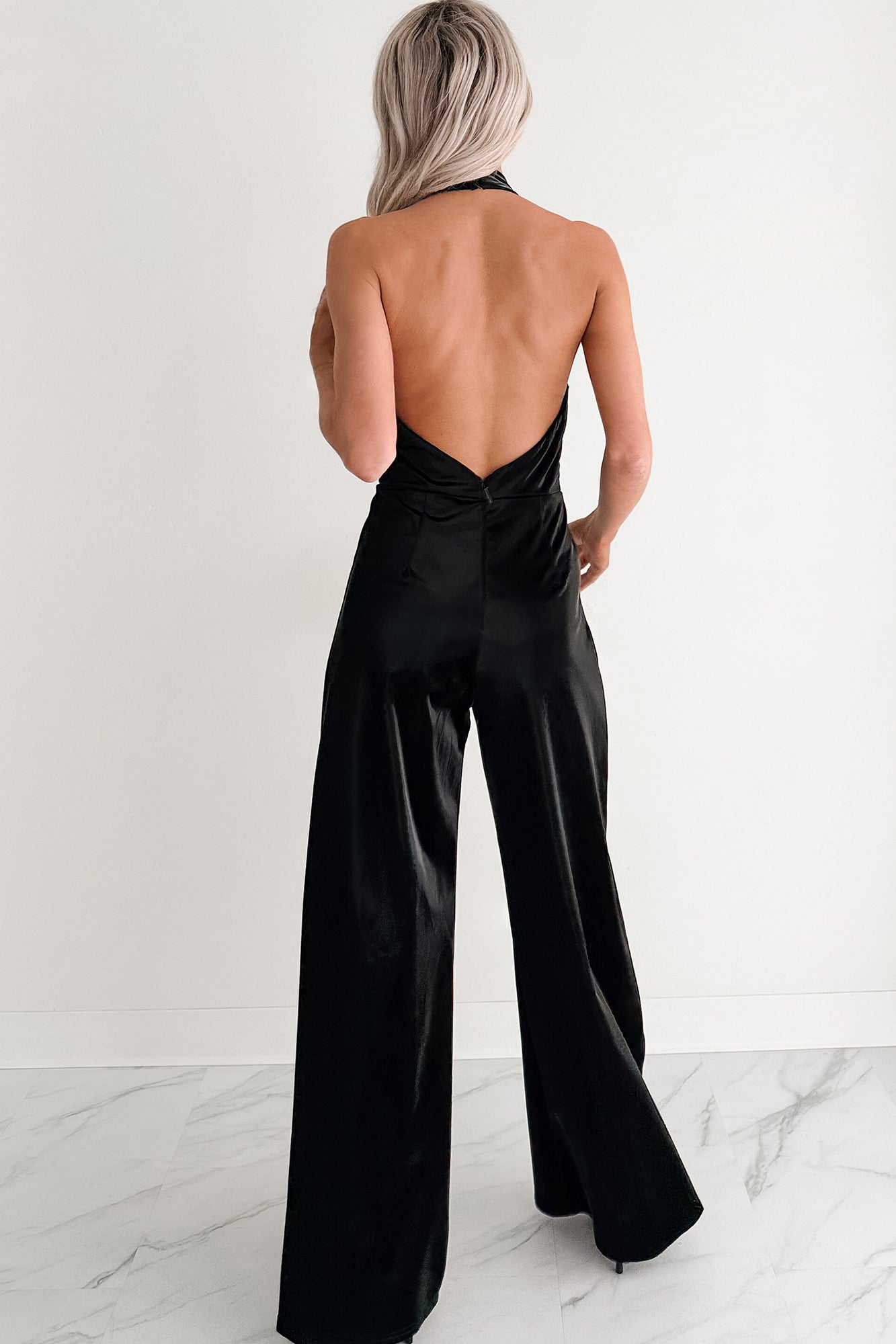Meant To Win Faux Leather Halter Jumpsuit (Black)