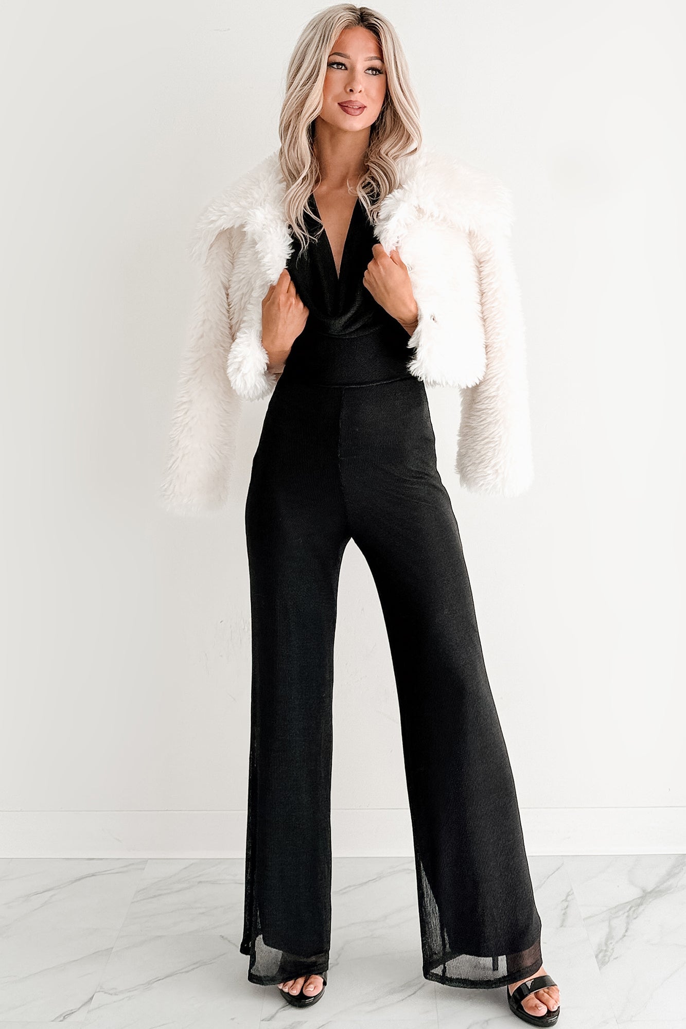 Dark & Dazzling Metallic Halter Jumpsuit (Black)