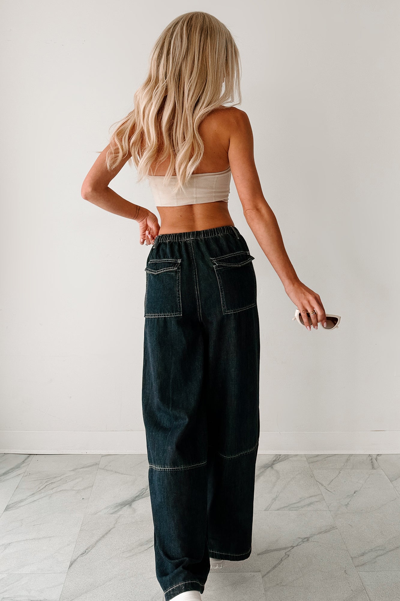 Chill Energy Wide Leg Drawstring Pants (Grey Denim)