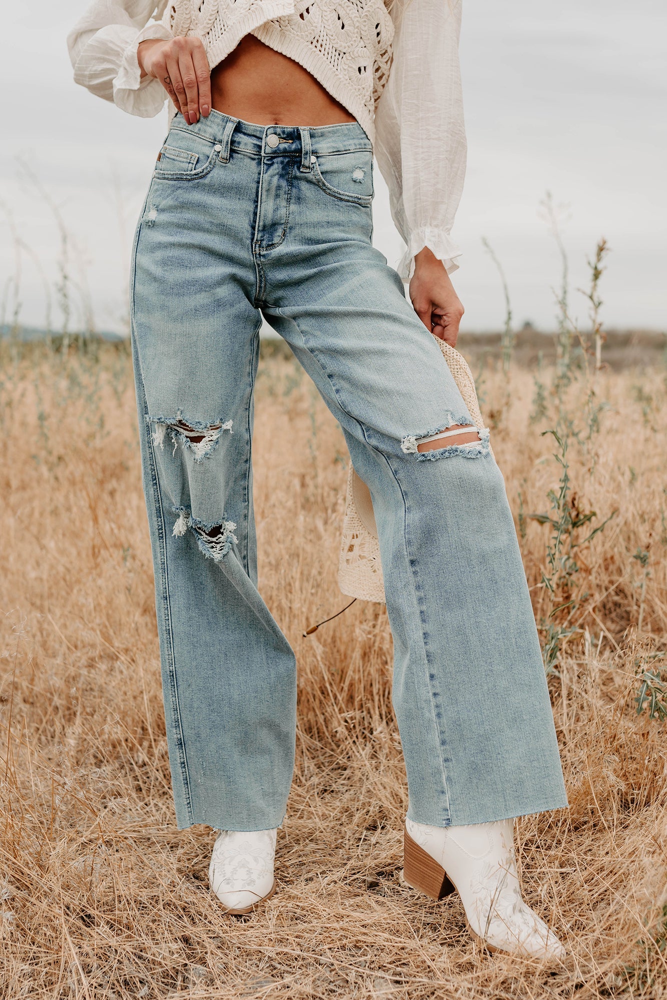 Romero Mid Rise Ripped Judy Blue Wide Leg Jeans (Light)