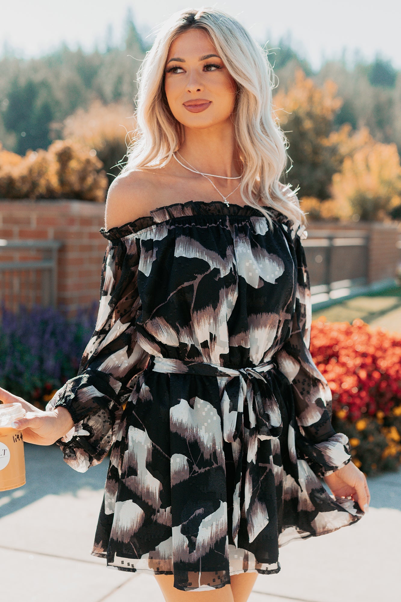 Chic Reign Off The Shoulder Mini Dress (Black Combo)