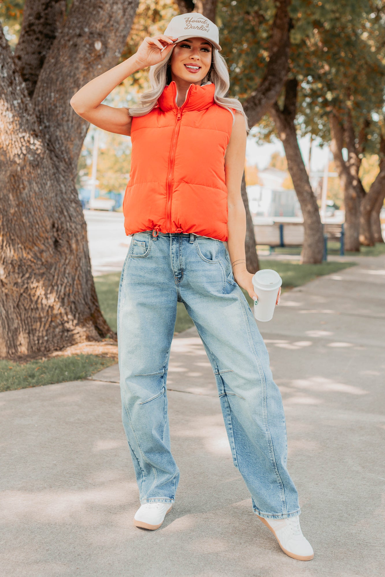 On The Reverse Side Reversible Puffer Vest (Tomato/Beige)