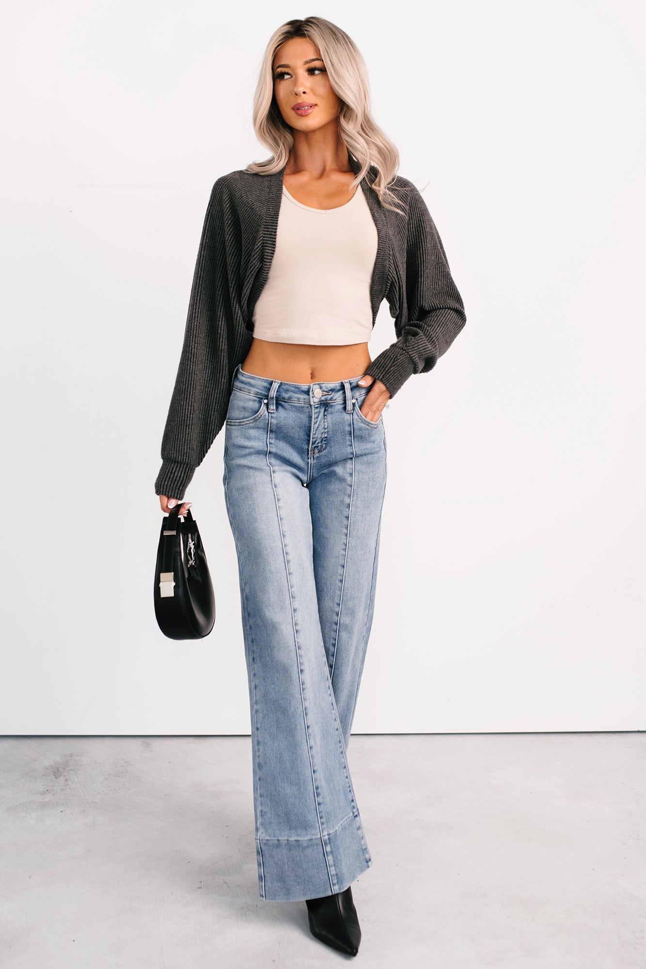 Lounge Cloud Ribbed Long Sleeve Shrug (Charcoal)
