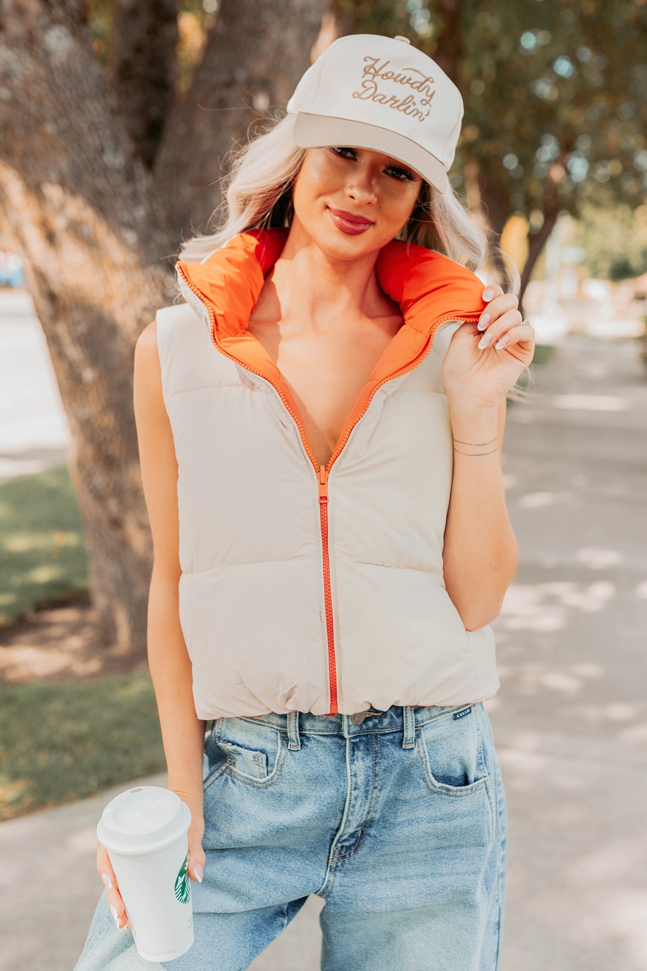 On The Reverse Side Reversible Puffer Vest (Tomato/Beige)