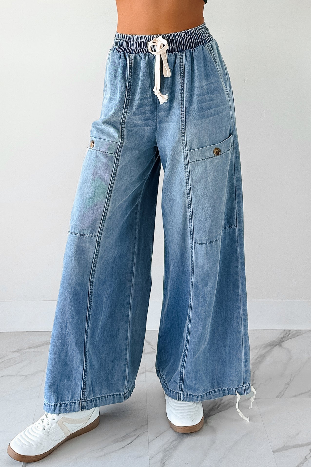 Restless Soul Denim Wide Leg Drawstring Pants (Light)