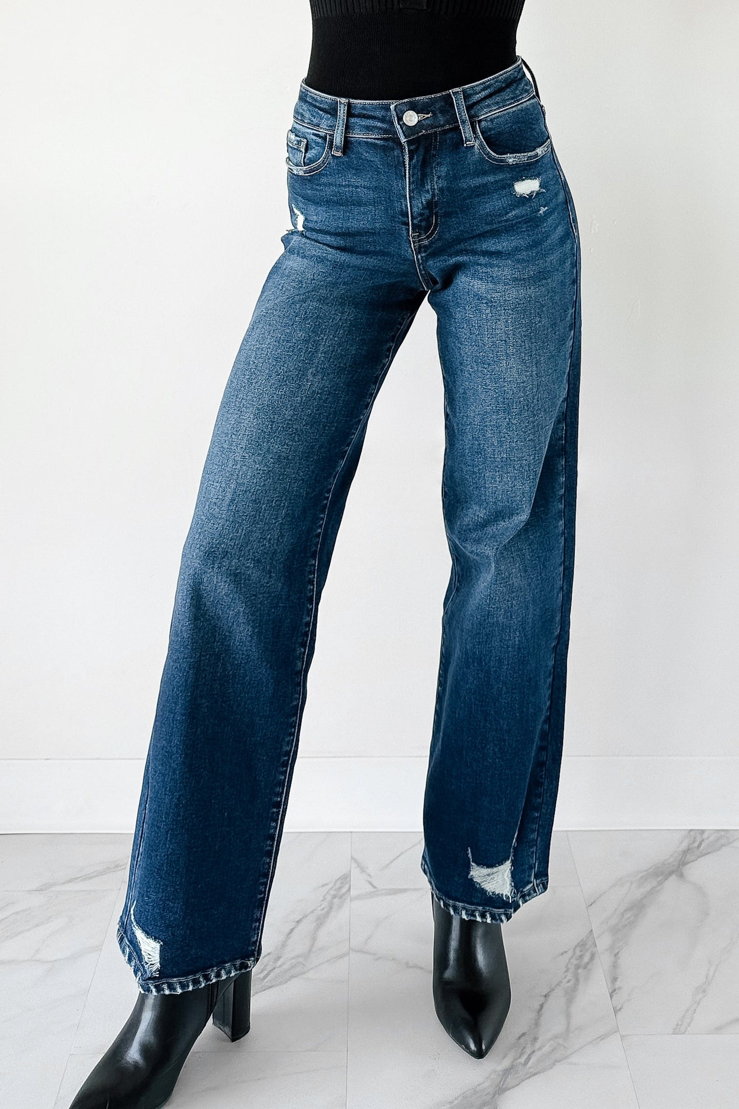 Jenna Distressed Wide Leg Kancan Jeans (Dark)