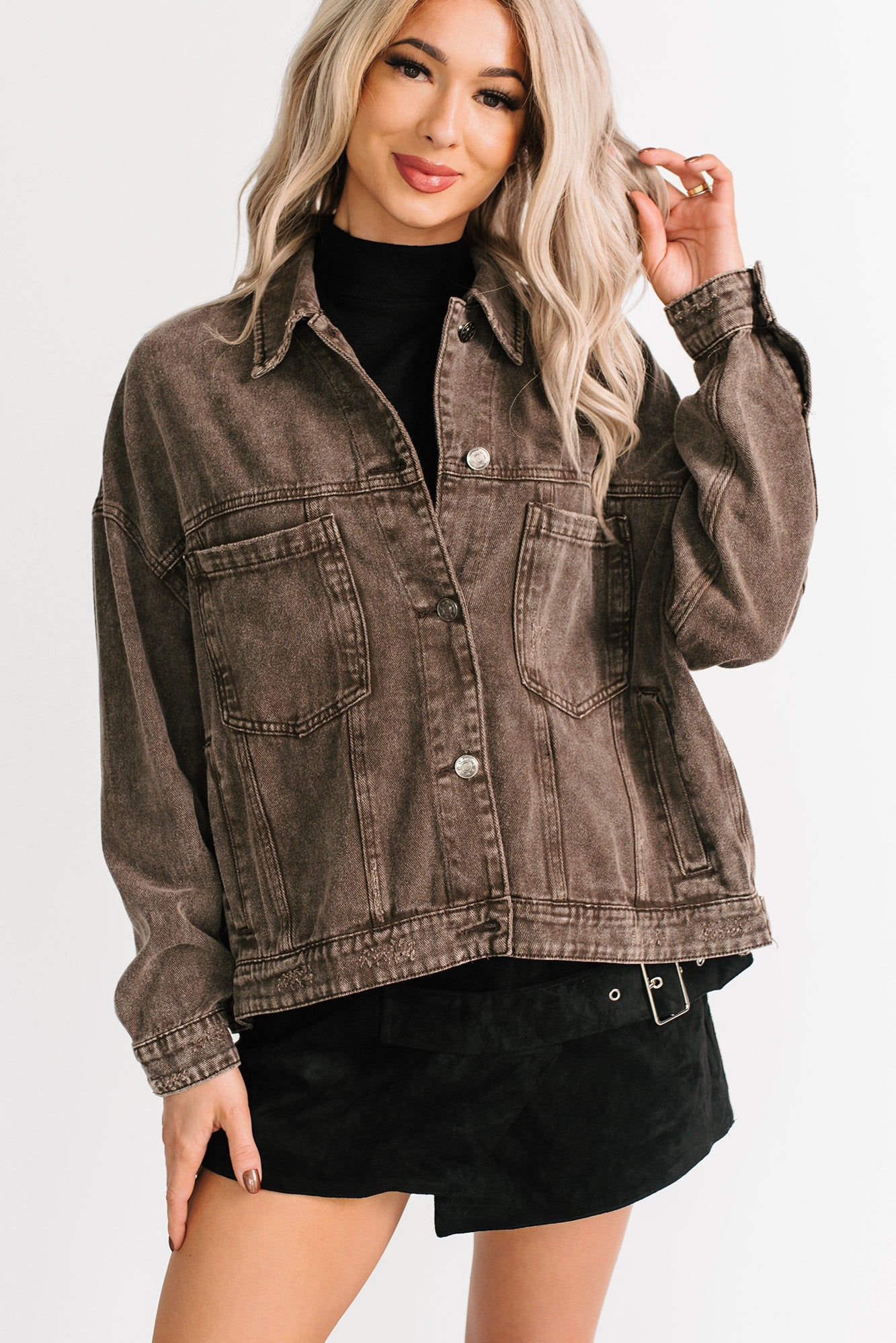 Backroad Wishes Washed Denim Jacket (Black Coffee)