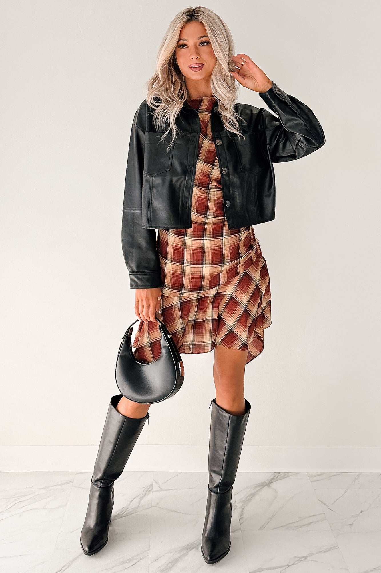Minimal Motion Faux Leather Button-Up Jacket (Black)