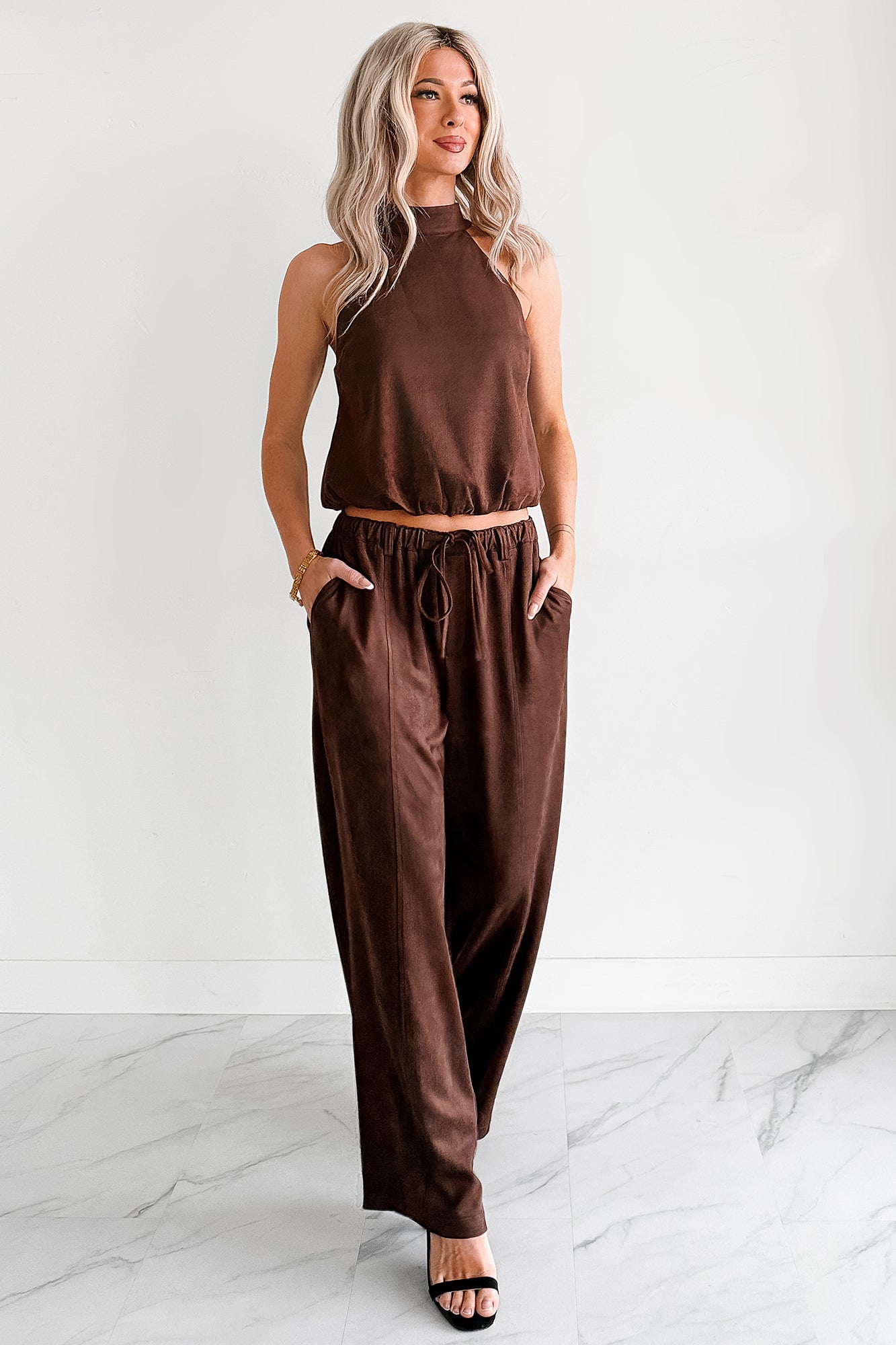 Darling Desire Faux Suede Halter Top (Brown)