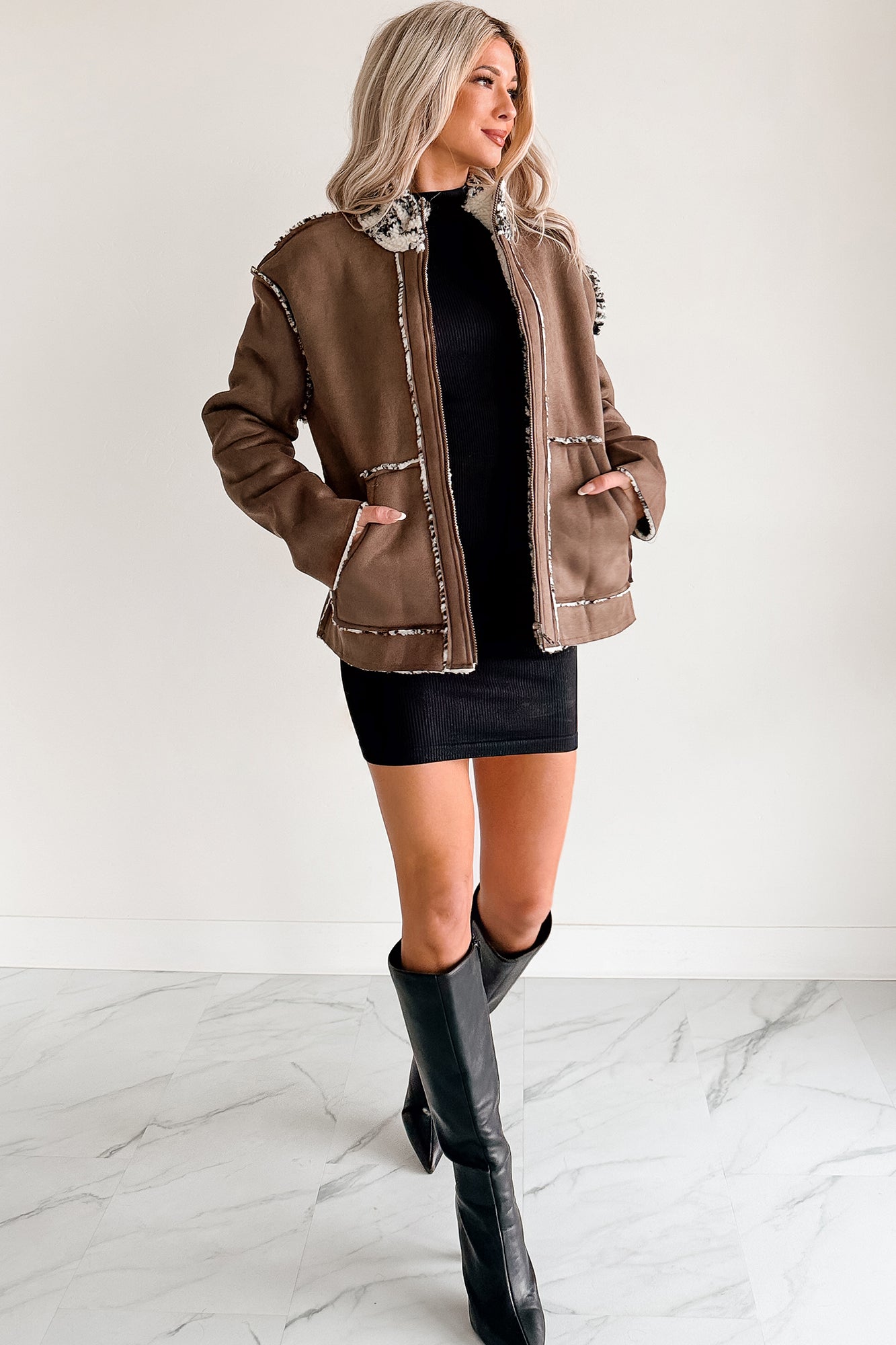 Easy Enough Sherpa & Suede Jacket (Chocolate)