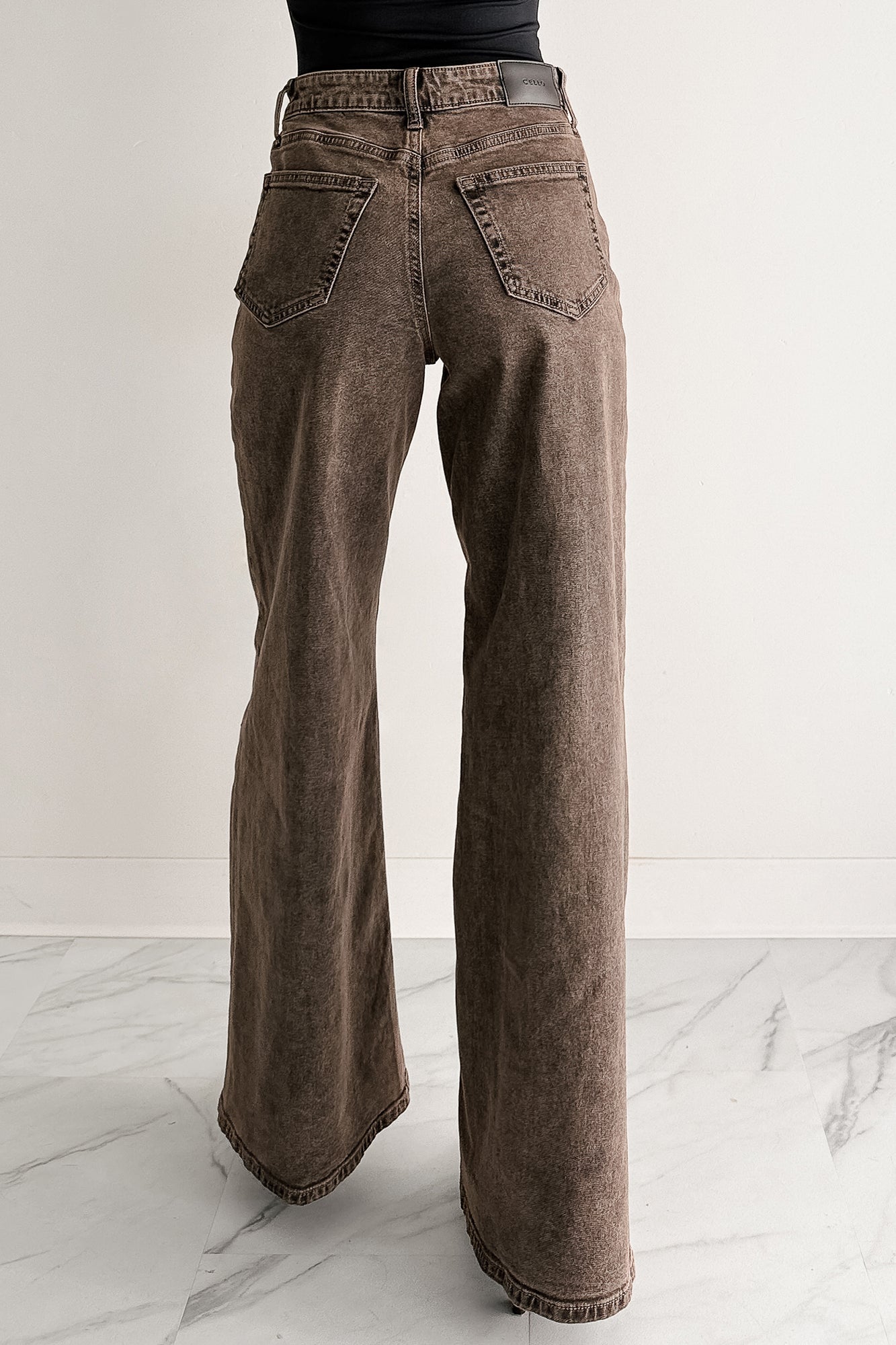 Bane High Rise Wide Leg Cello Jeans (Brown)