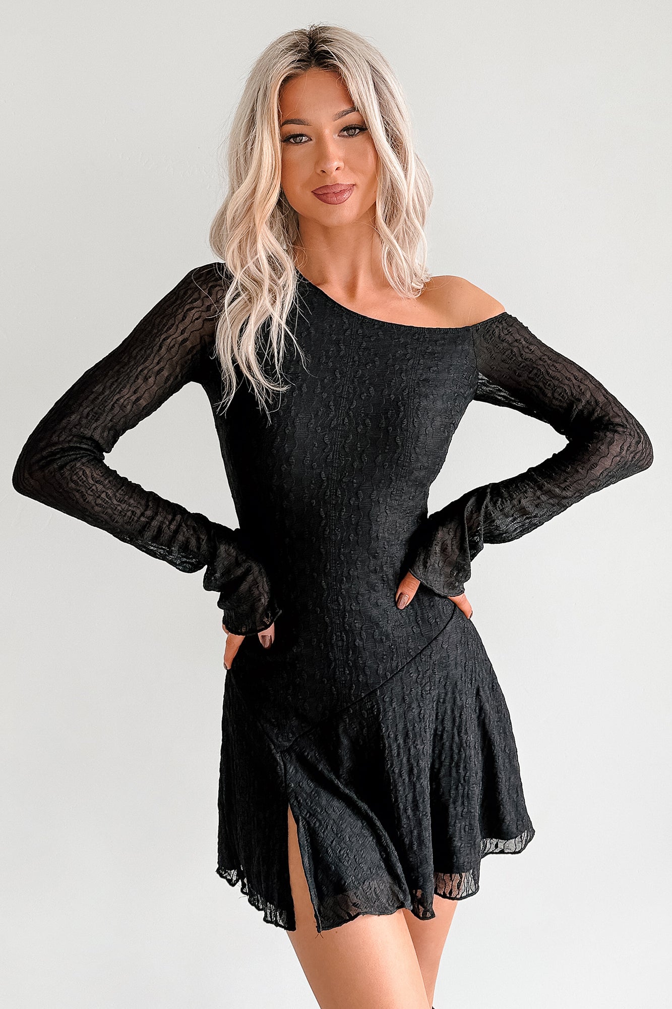 Doll Behavior One Shoulder Mini Dress (Black)