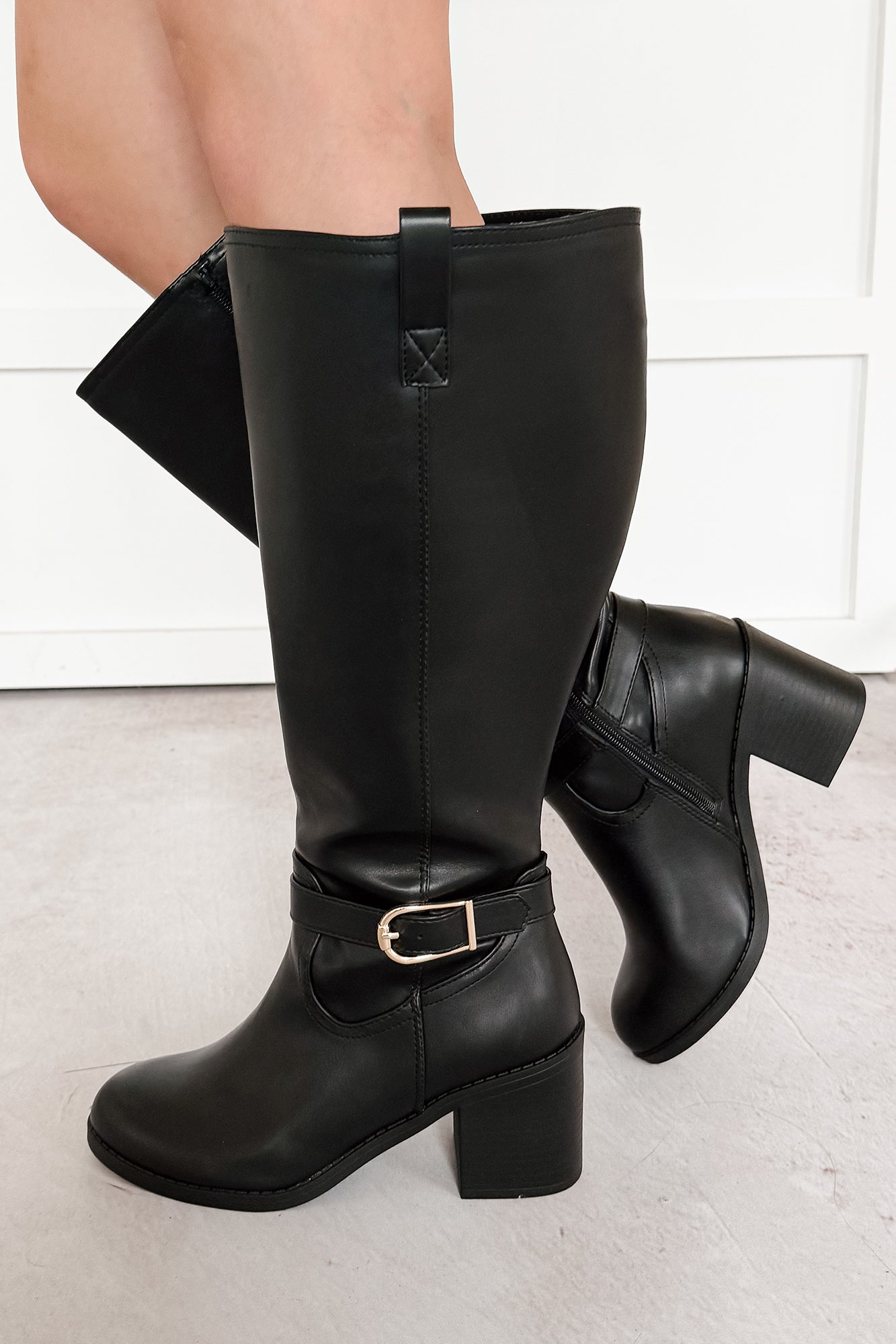 Armani Chunky Heel Faux Leather Boots (Black)
