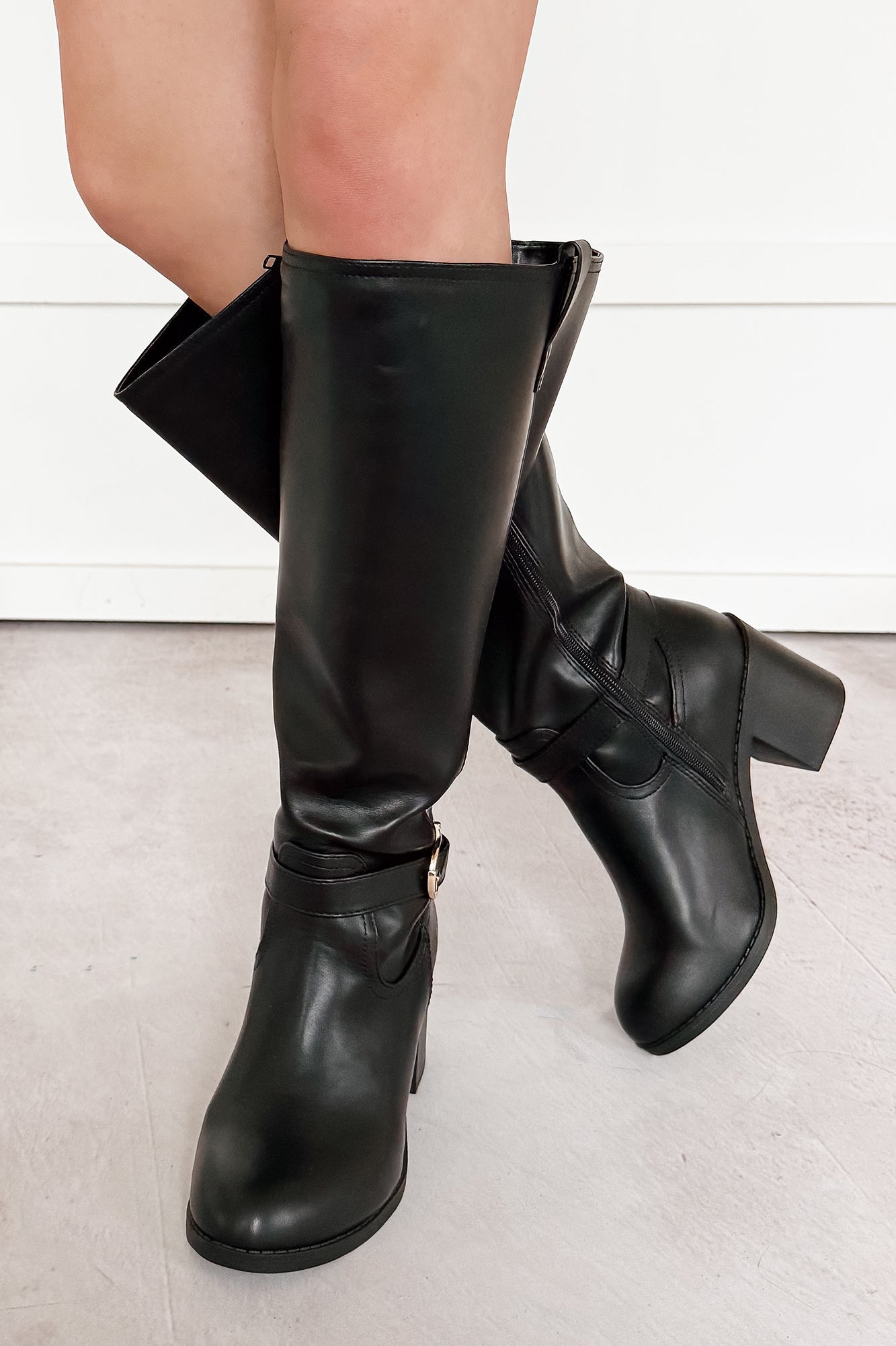 Armani Chunky Heel Faux Leather Boots (Black)
