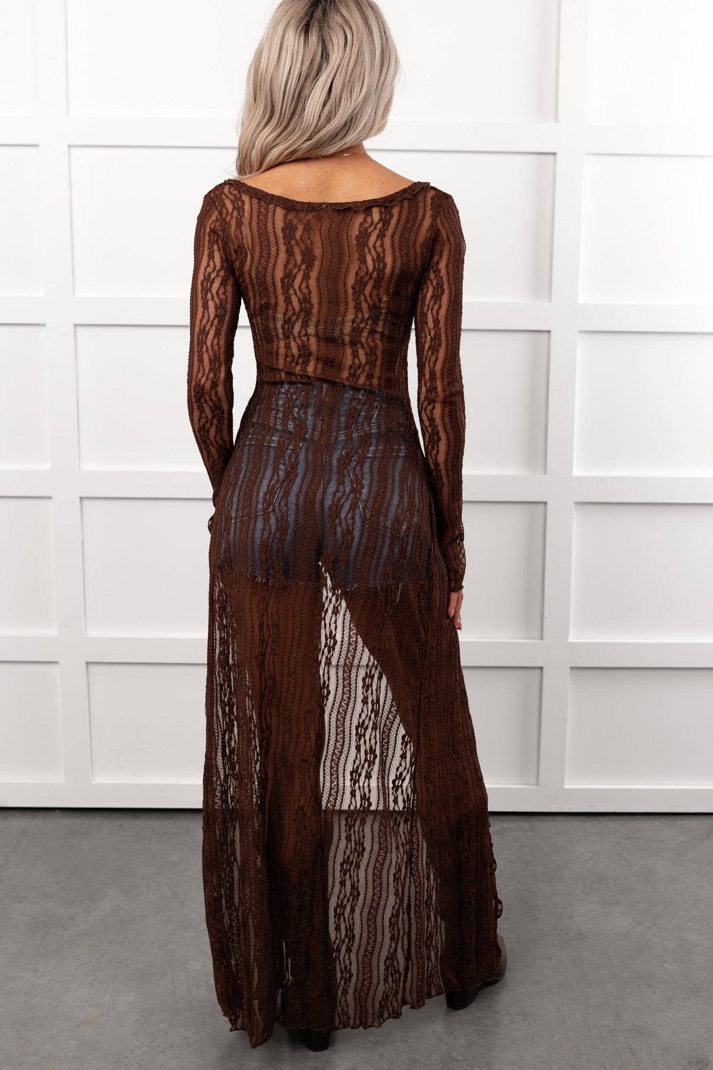 Boho Chic Behavior Lace Duster Cardigan (Brown)