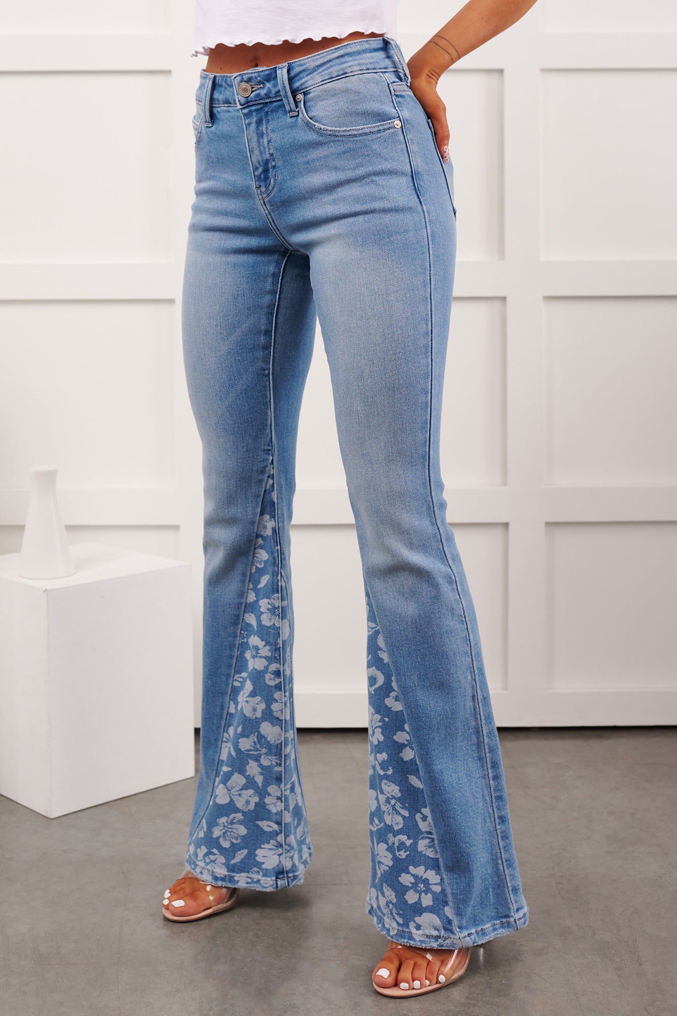 Kyson Mid Rise Floral Flare Kancan Jeans (Medium)