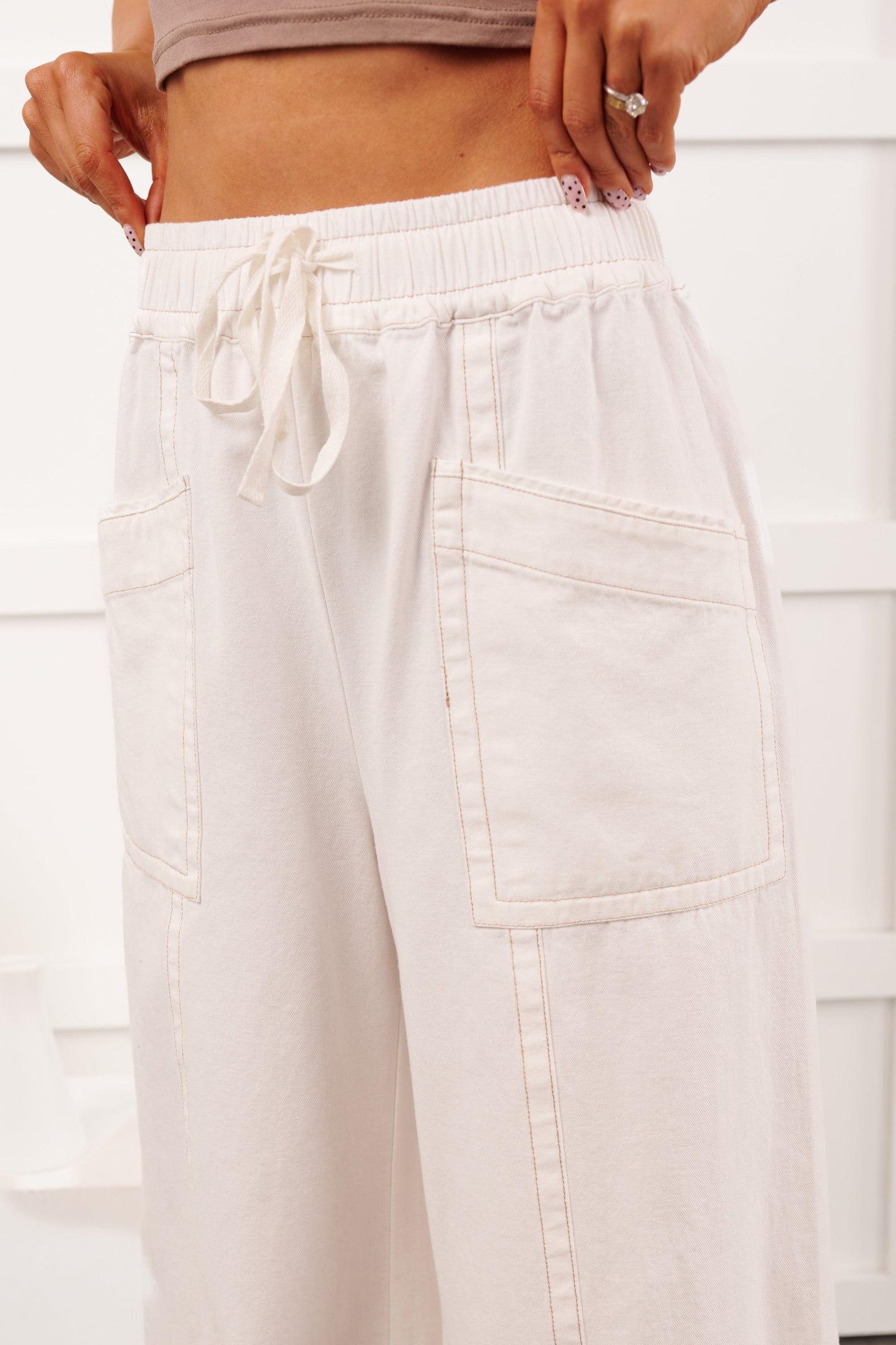 Hurley High Rise Wide Leg Mitto Shop Pants (White)