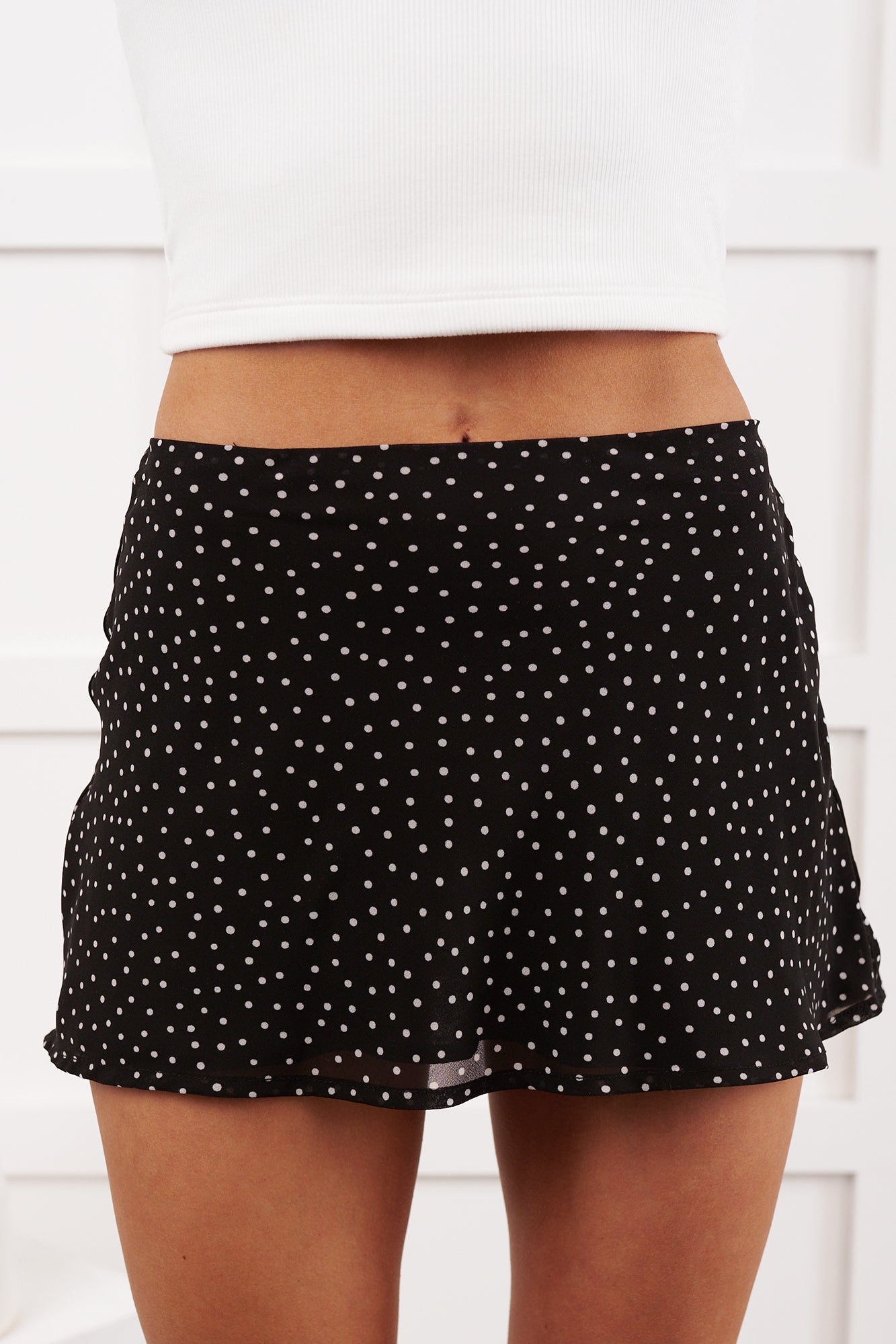 Glossed Out Polka-Dot Mini Skirt (Black/White Dot)