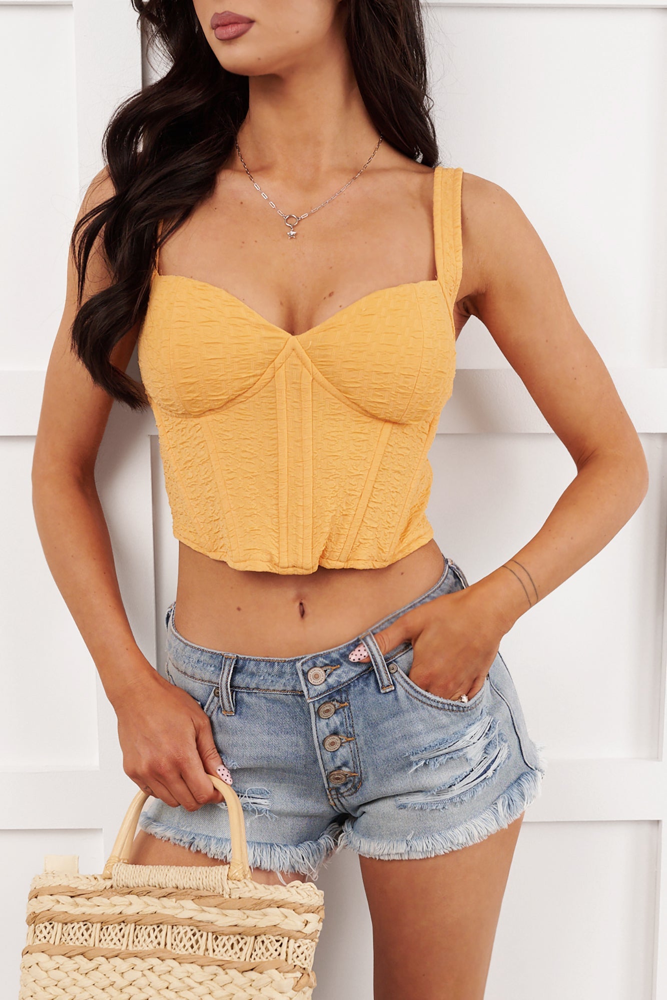 Irresistibly Me Textured Corset Top (Marigold)