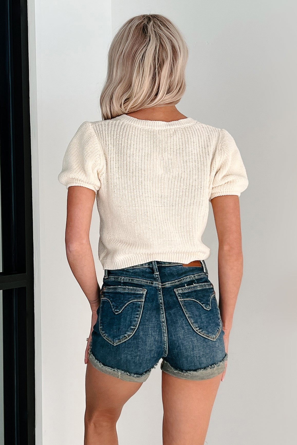 Comfort Meets Couture Puff Sleeve Sweater Top (Cream)