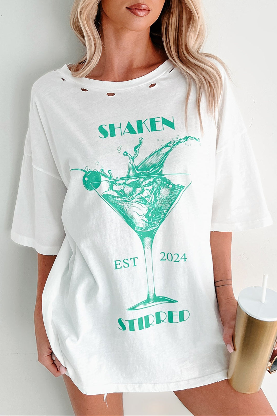Martini Darling Distressed Graphic T-Shirt (Ivory)