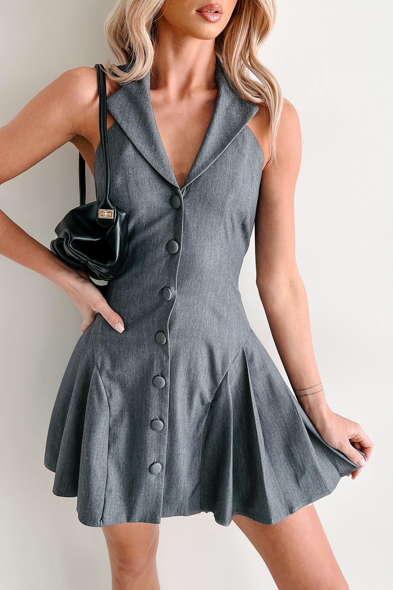 Professional Poise Halter Mini Dress (Grey)