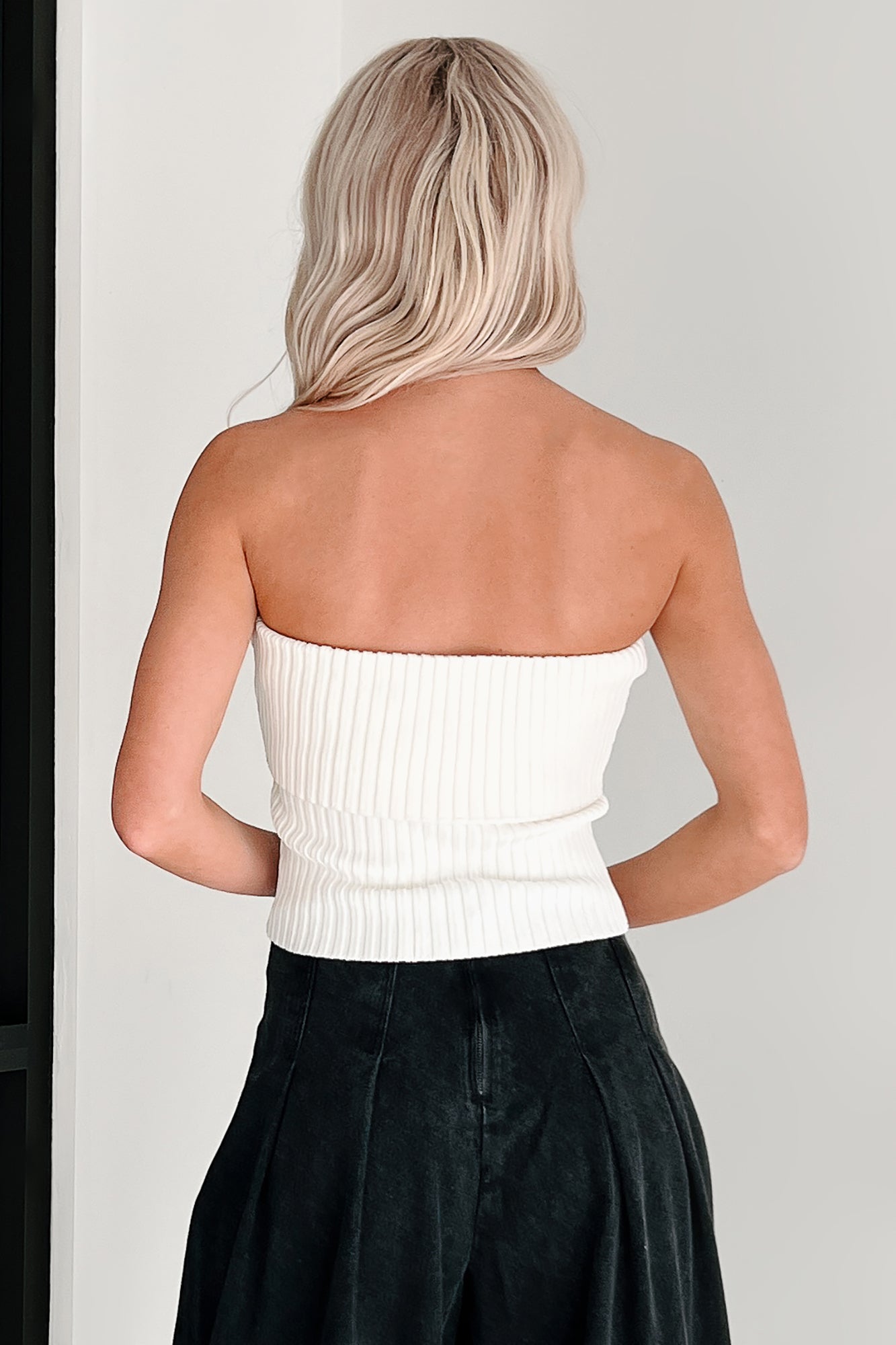 Cozy Corner Ribbed Strapless Fold Over Top (Cream)