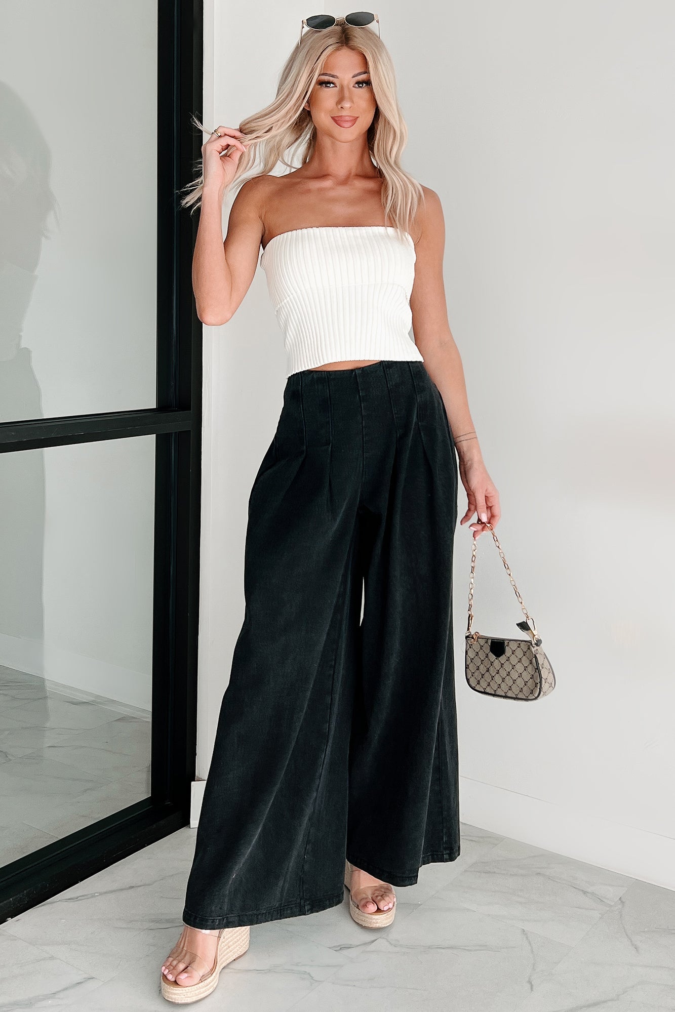 Cozy Corner Ribbed Strapless Fold Over Top (Cream)
