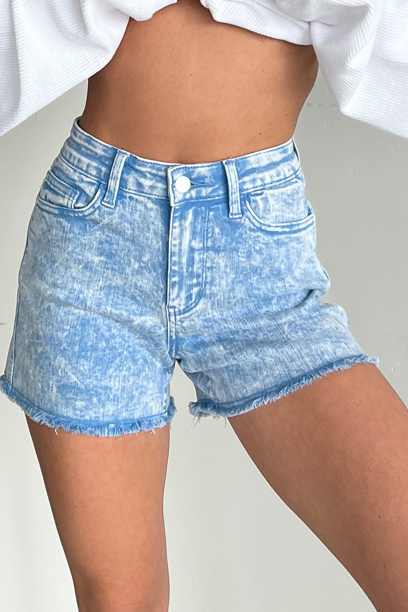 Christine Mid Rise Judy Blue Garment Dyed Shorts (Cyan)