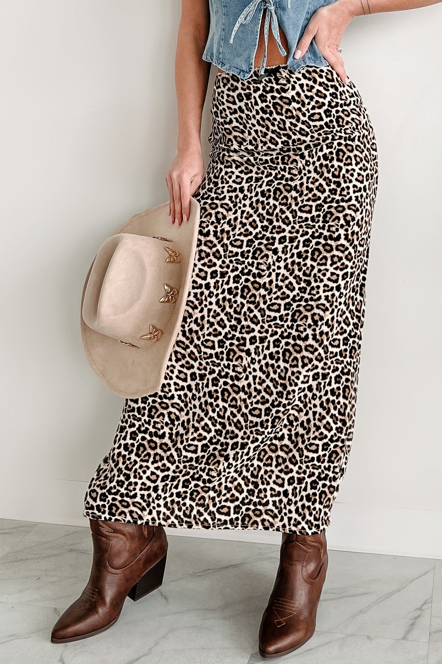 Headed To Brunch Leopard Print Cami & Skirt Set (Almond/Black)