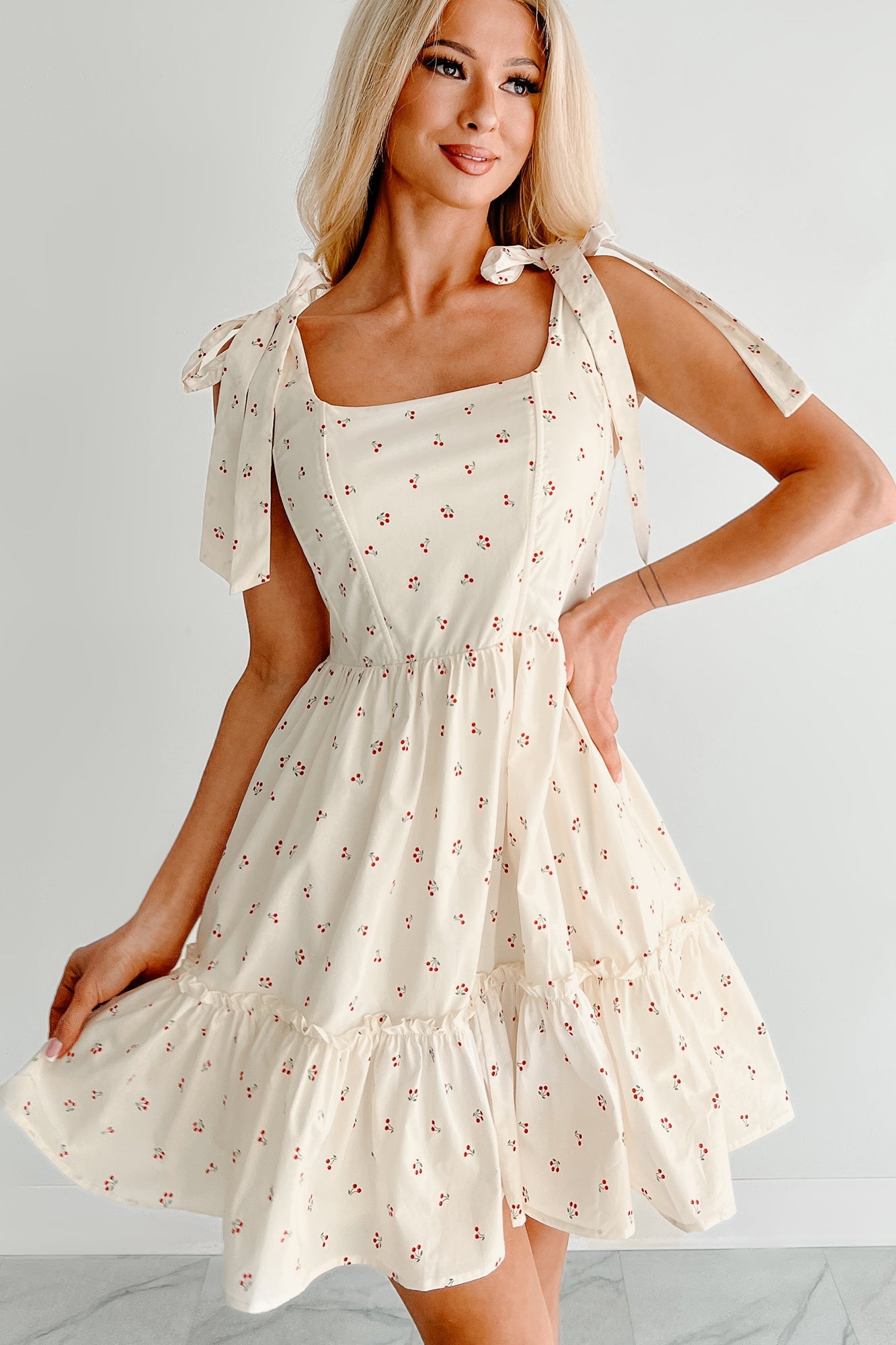 I'm All Yours Cherry Print Mini Dress (Cream)