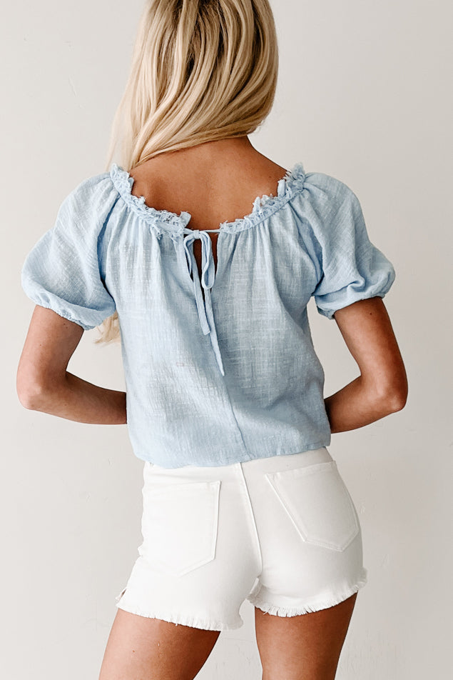 Heart In The Clouds Puff Sleeve Top (Sky)