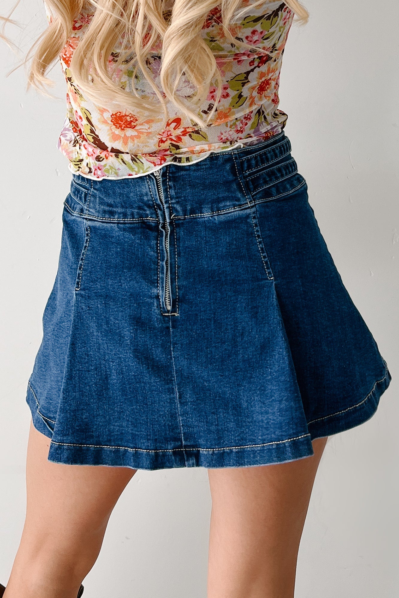 Cool, Calm & Collected Belted Denim Mini Skirt (Blue)