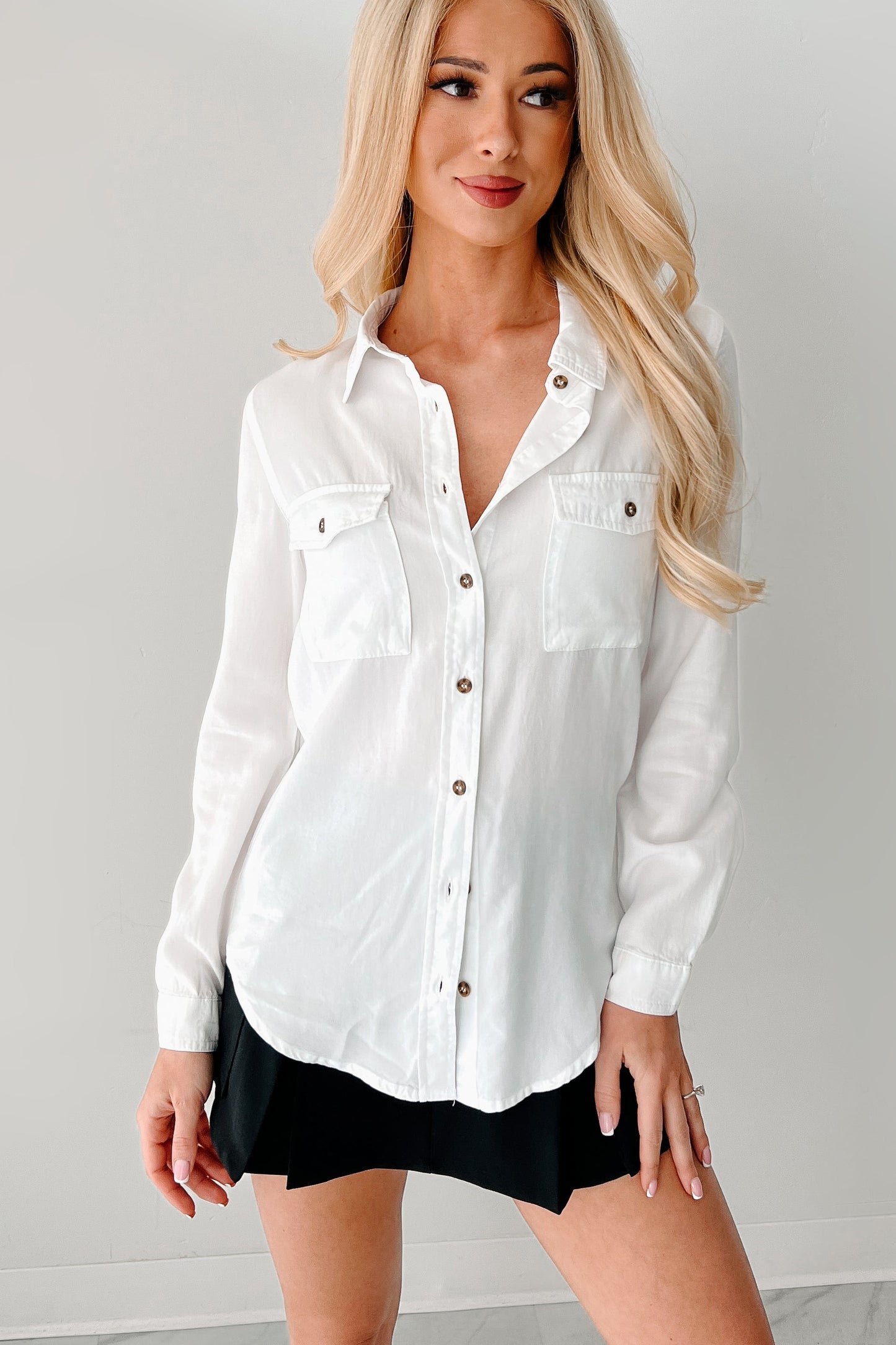 Nothing Fancy Long Sleeve Buttoned Top (White)