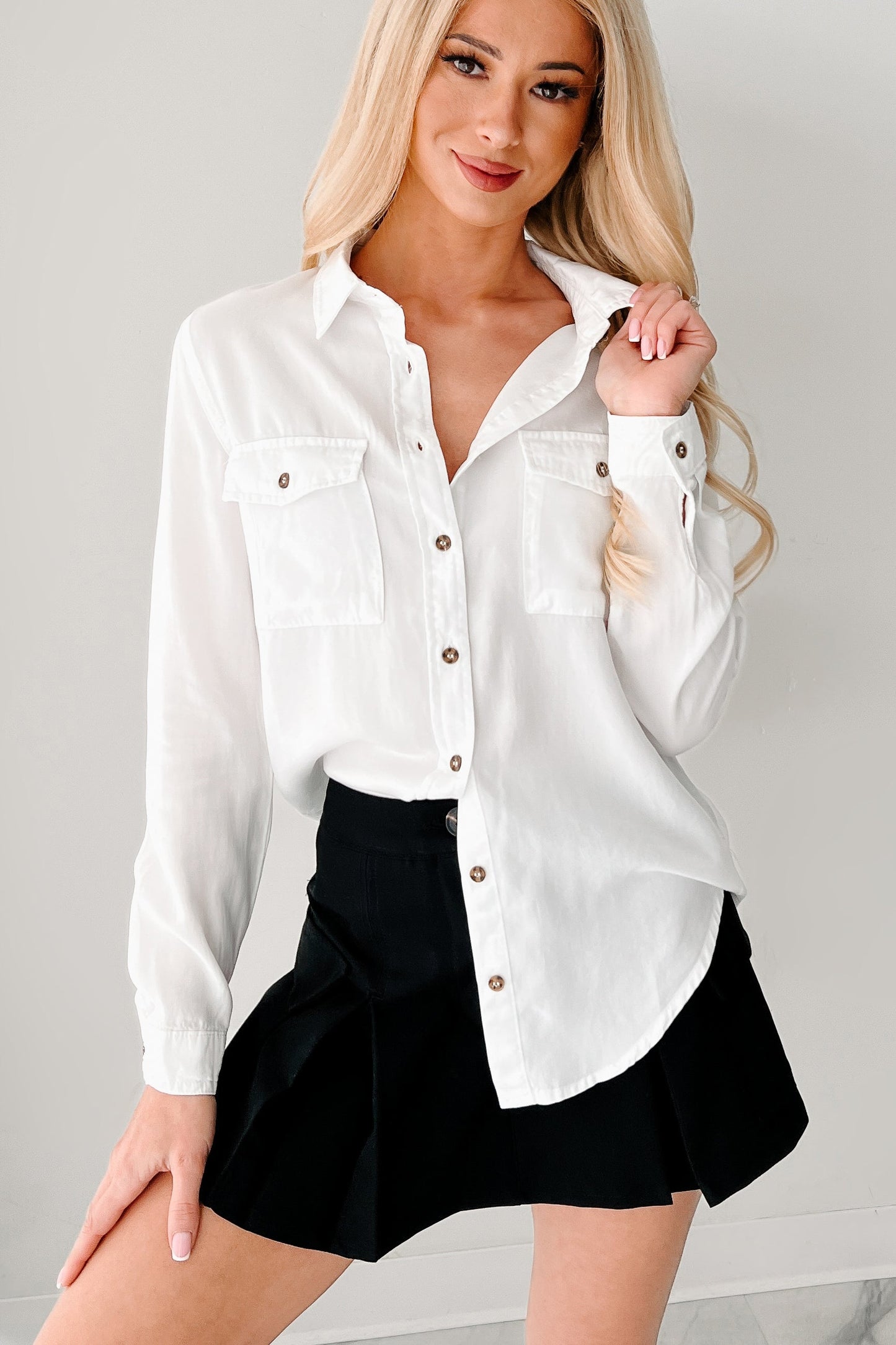 Nothing Fancy Long Sleeve Buttoned Top (White)