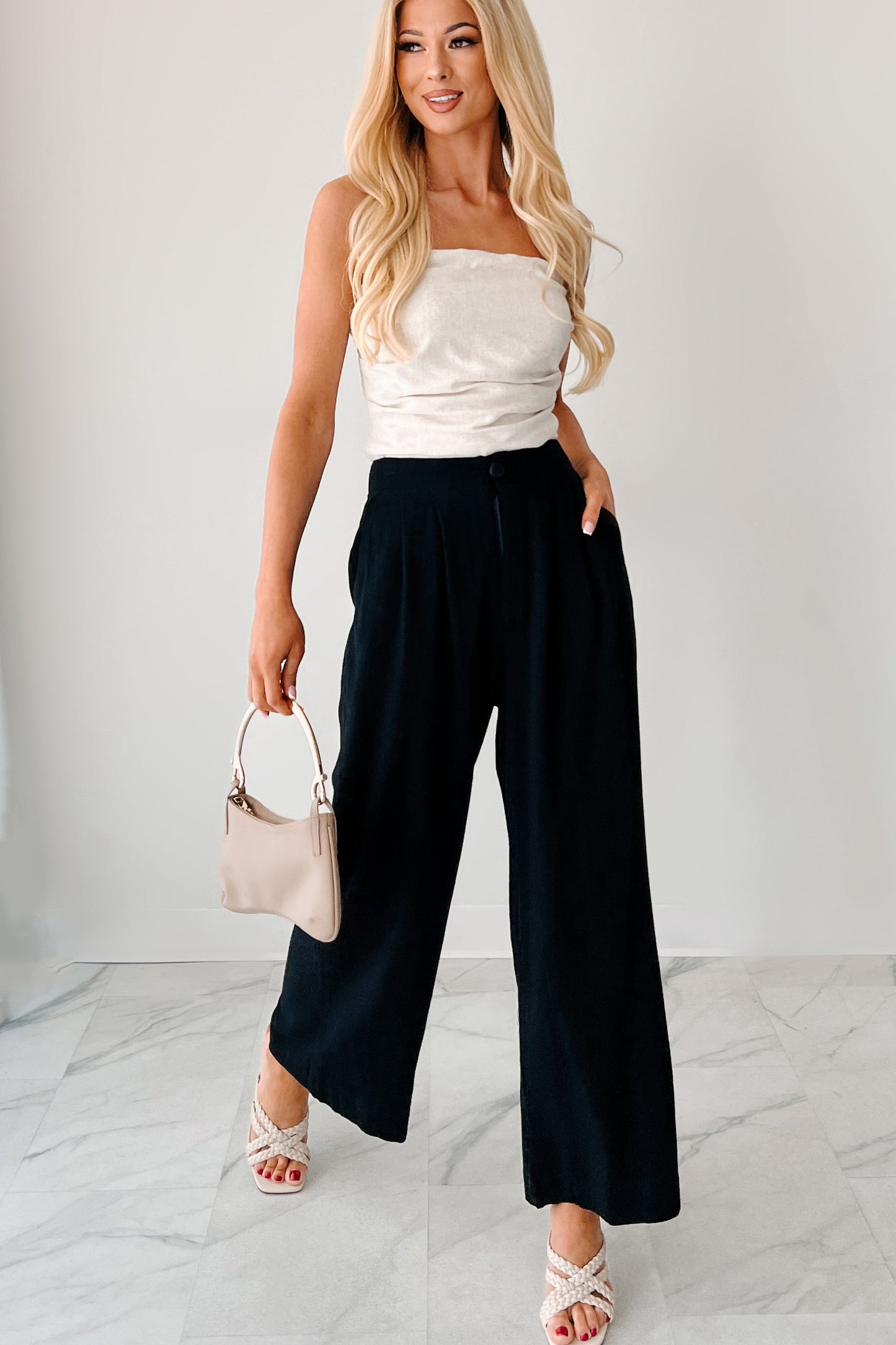 All About Ease High Rise Pleated Linen Pants (Black)