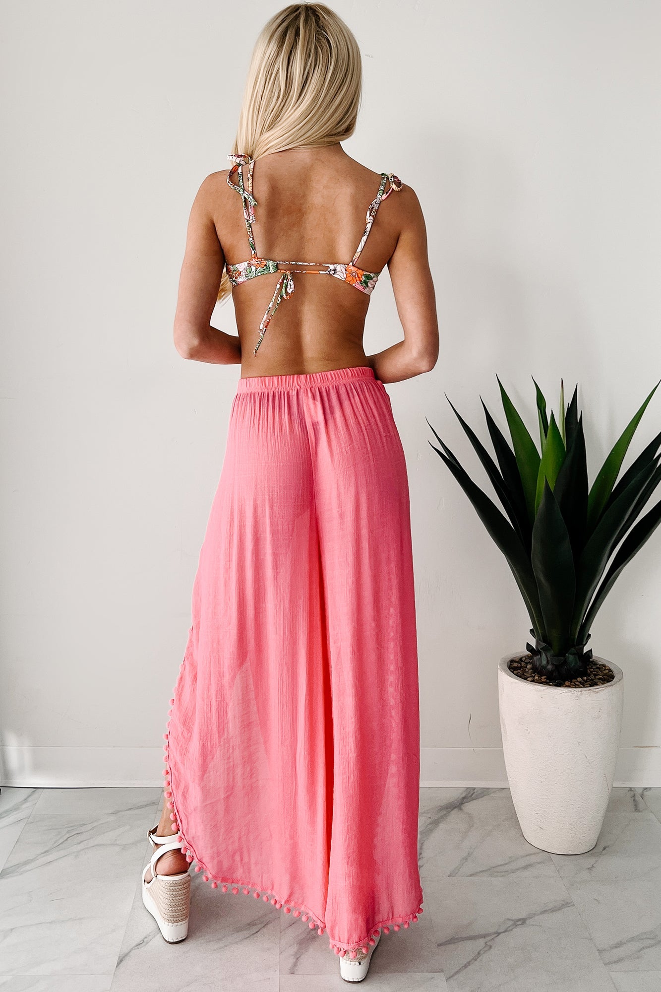 Summer Kisses Flowy Tulip Hem Pants (Hot Pink)