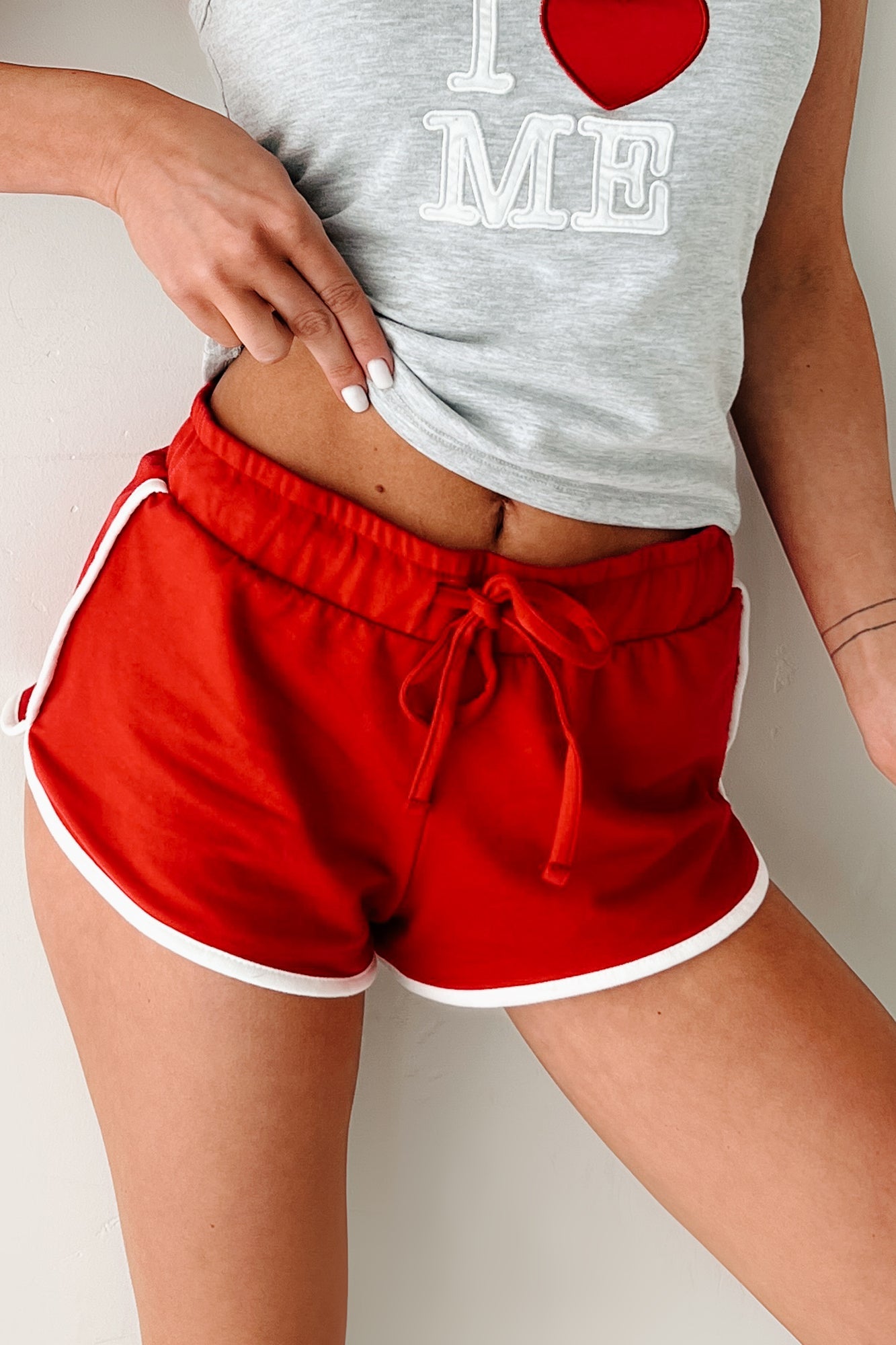 "I <3 ME" Tank Top & Shorts Set (Grey/Red)