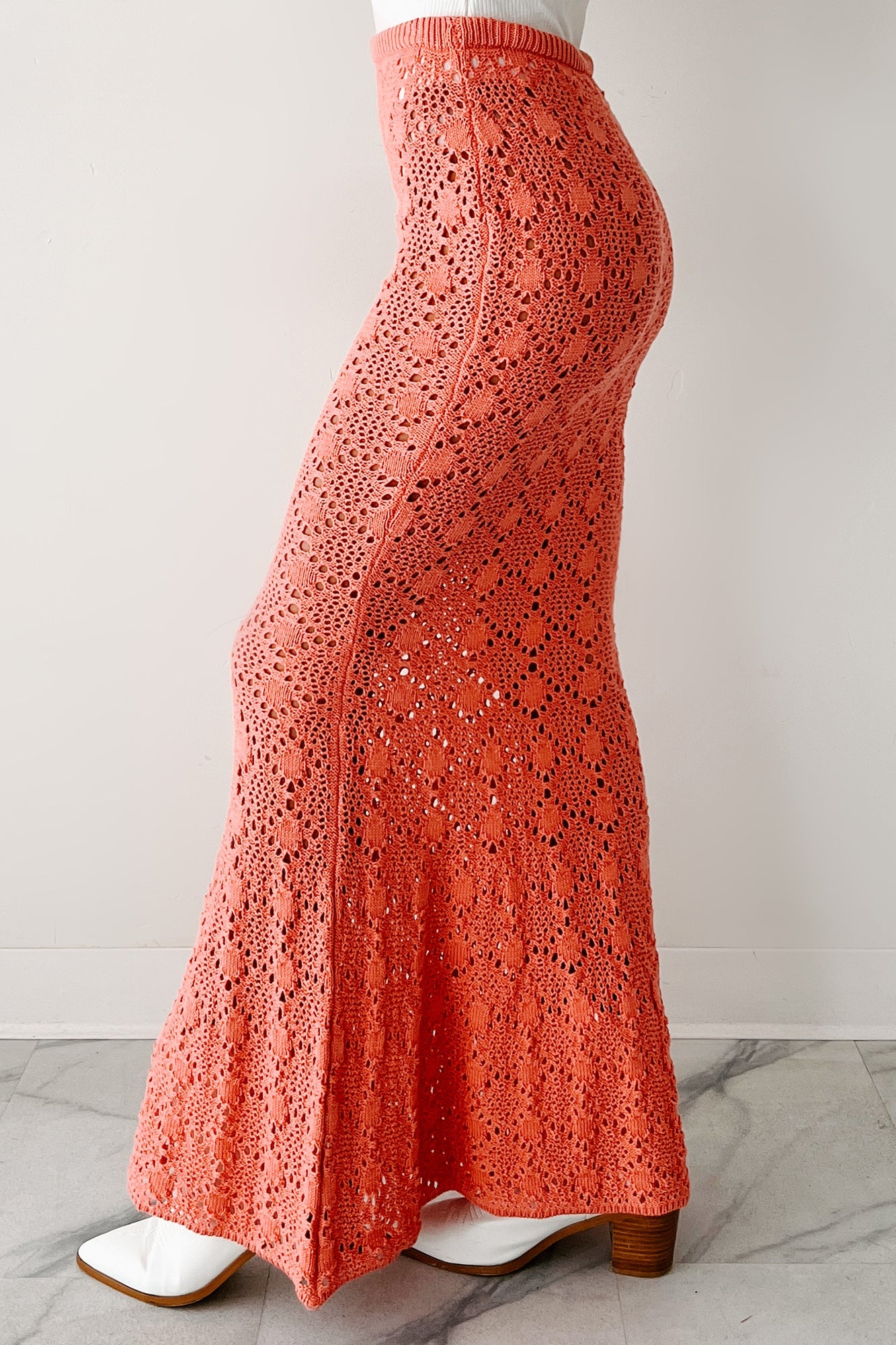 Tropical Trails Crochet Maxi Skirt (Coral)